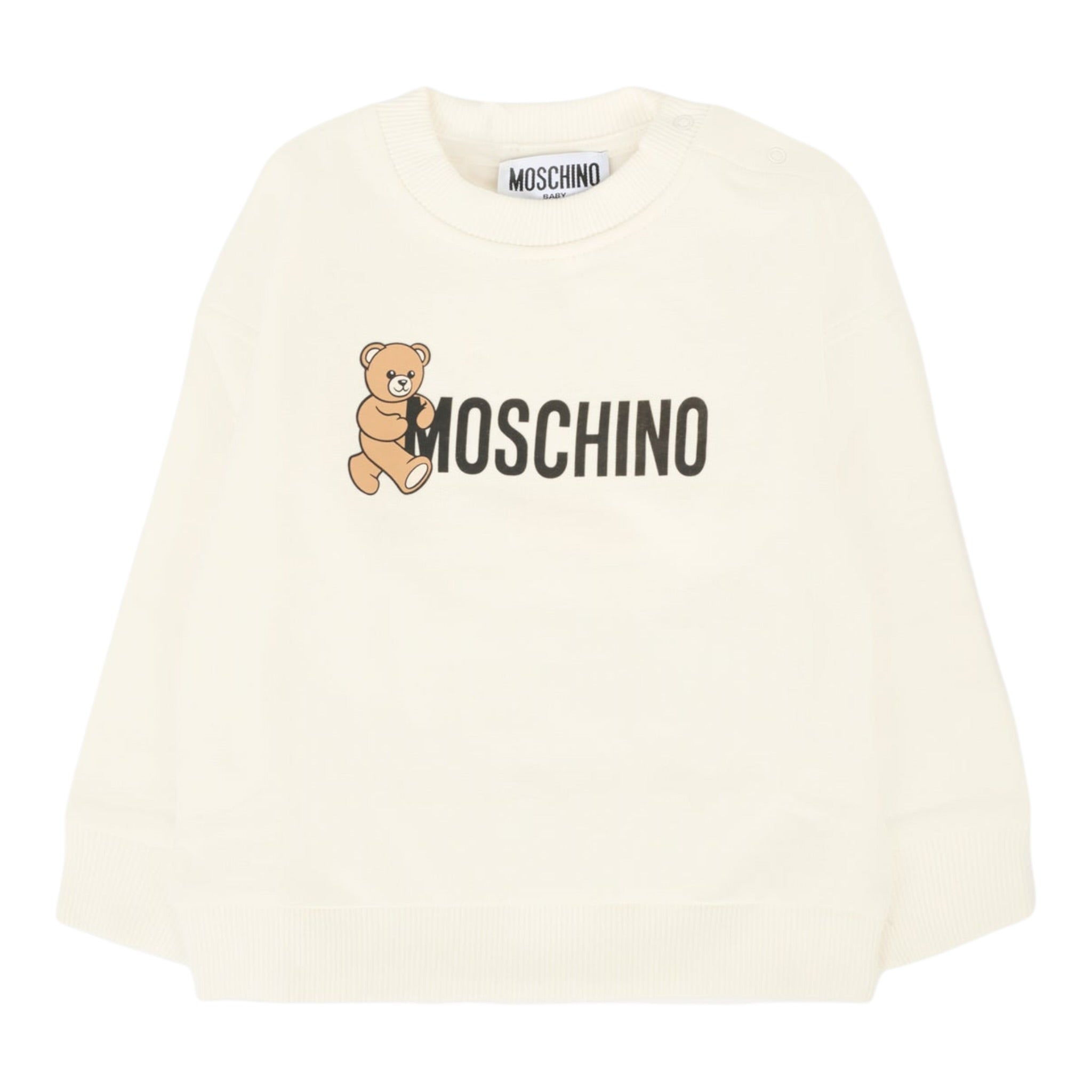 Moschino Felpa Chiusa Girocollo tinta unita con Logo Panna per Bambino HPF08V PANNA MOSCHINO 