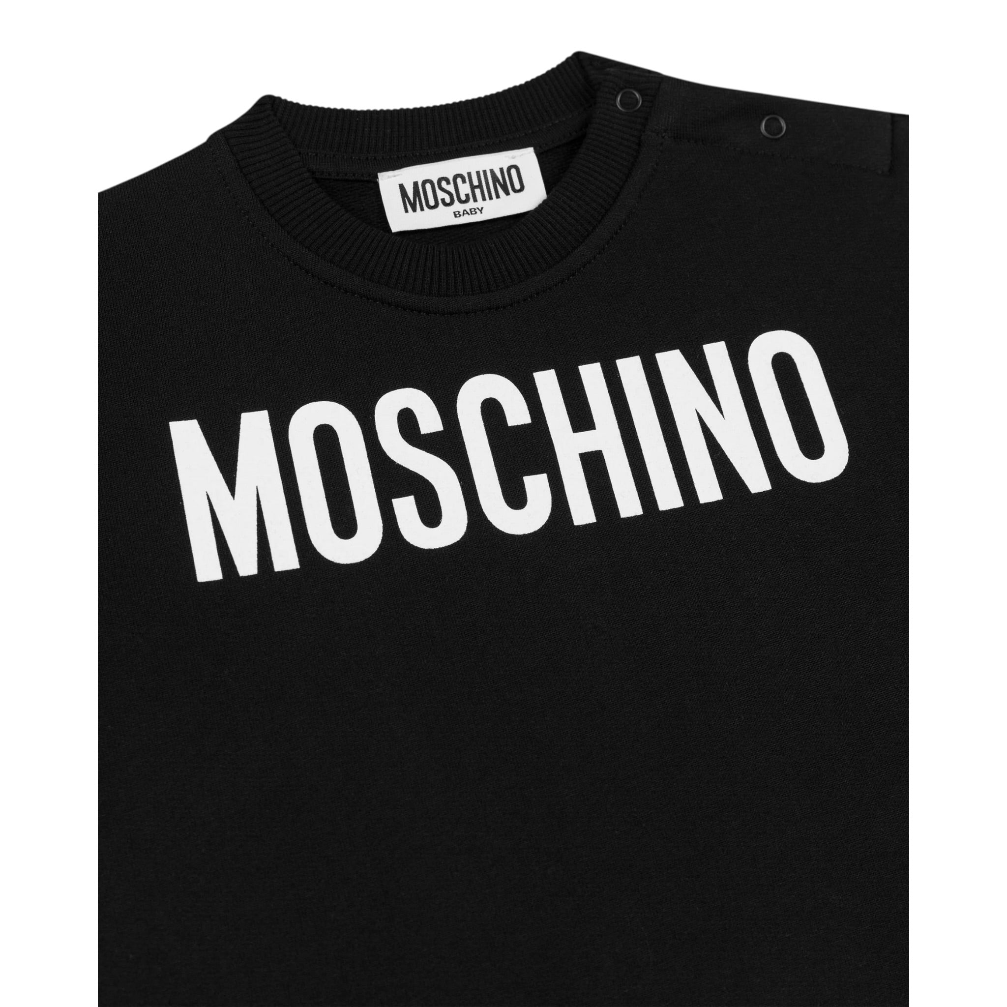 Moschino Felpa Chiusa Girocollo tinta unita con Stampe Nero per Bambino HUF09I NERO MOSCHINO 