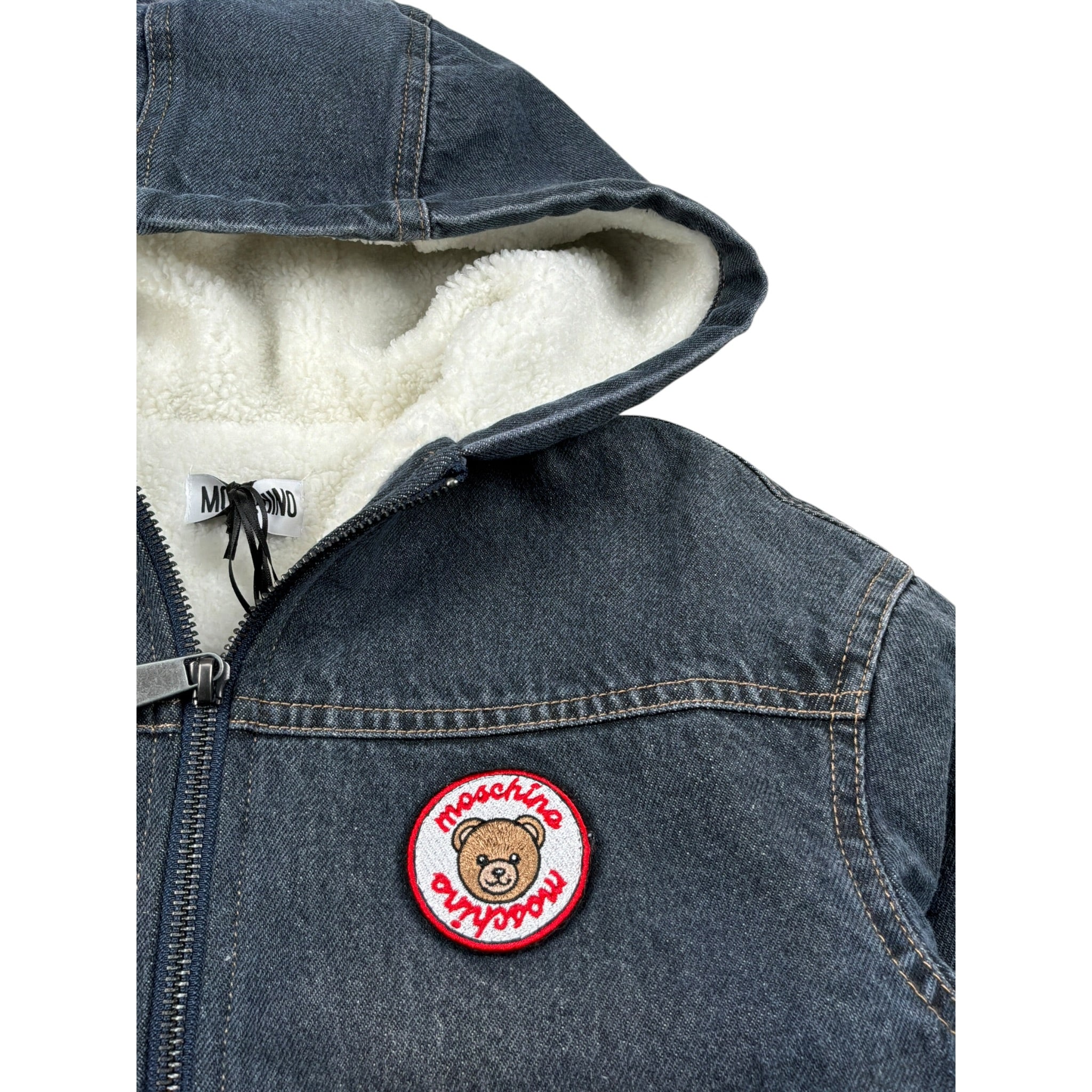 Moschino Giubbino In Denim tinta unita con Zip E Cappuccio Blu per Bambino HUS05N BLU MOSCHINO 