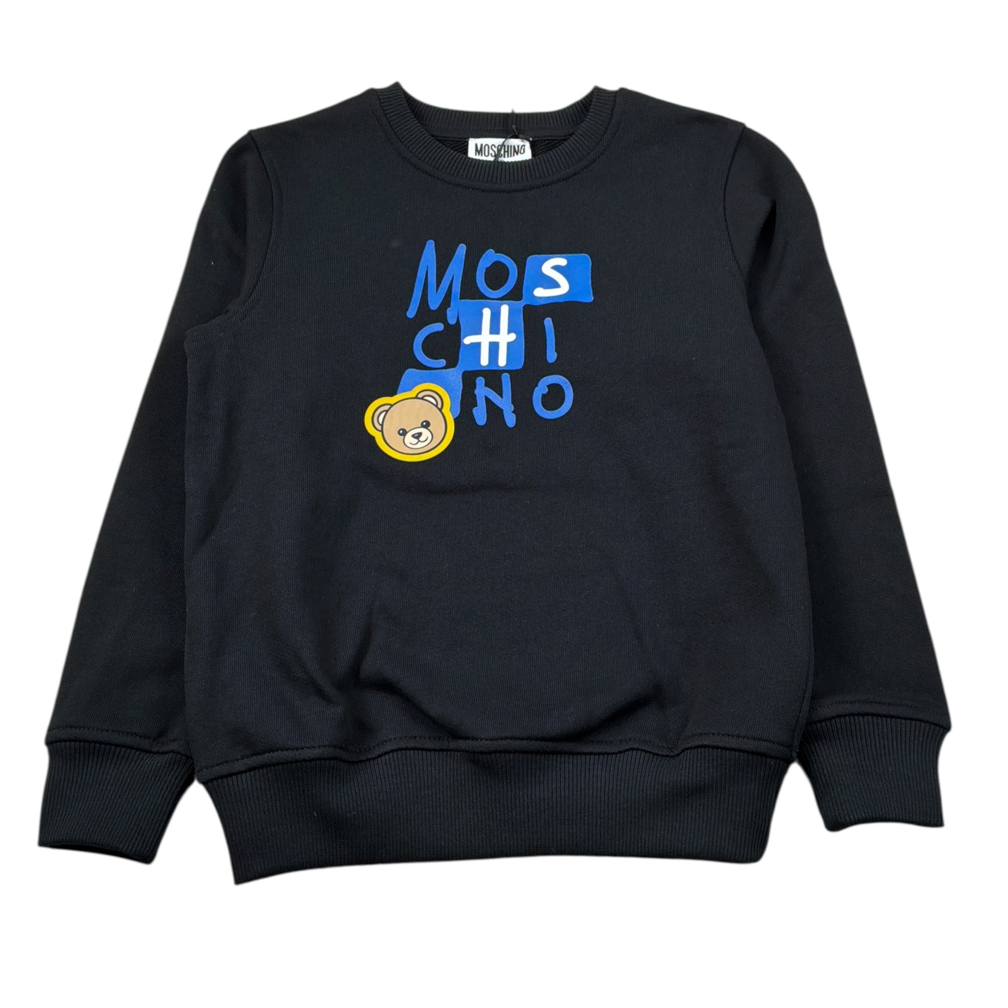 Moschino Felpa Chiusa Girocollo tinta unita con Logo Nero per Bambino HZF08V NERO MOSCHINO 