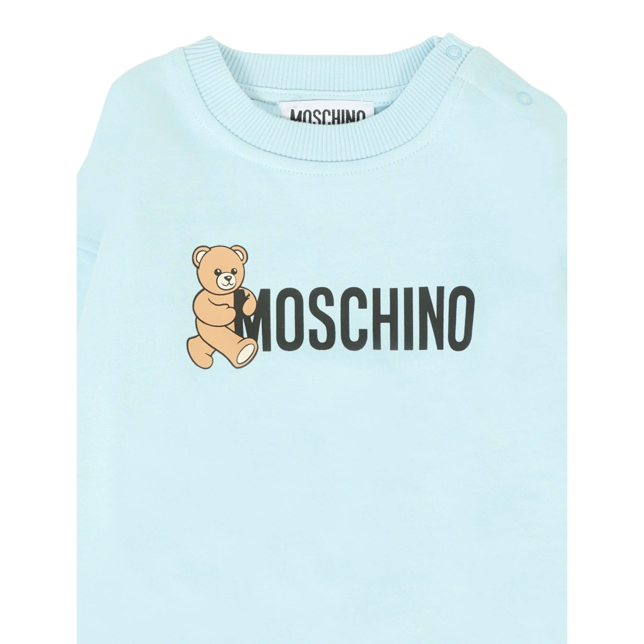 Moschino Felpa Chiusa Girocollo tinta unita con Logo Azzurro per Neonato M8F03Q AZZURRO MOSCHINO 
