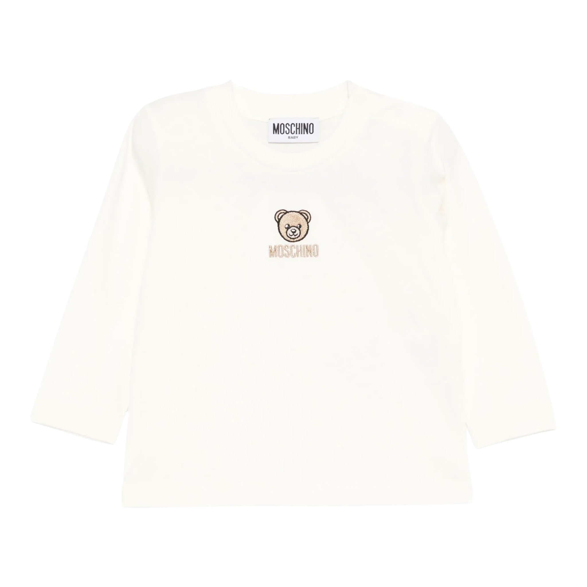 Moschino Shirt Girocollo tinta unita con Logo Panna per Neonato M9000RN PANNA MOSCHINO 