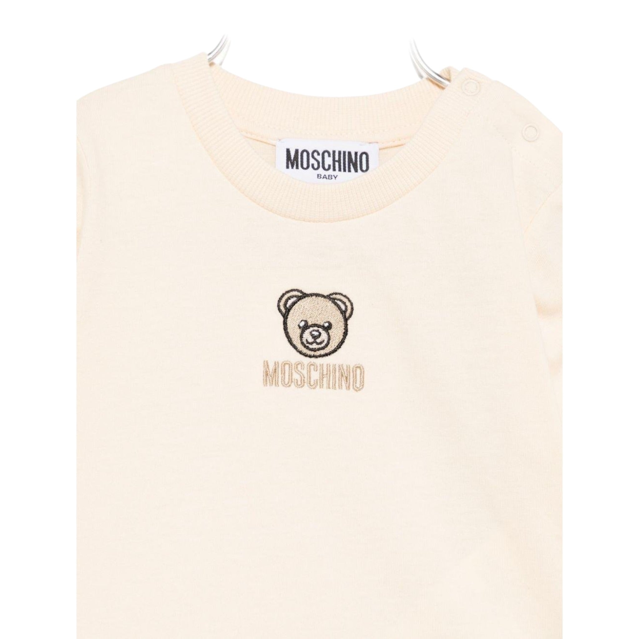 Moschino Shirt Girocollo tinta unita con Logo Beige per Bambino M9O00RJ BEIGE MOSCHINO 