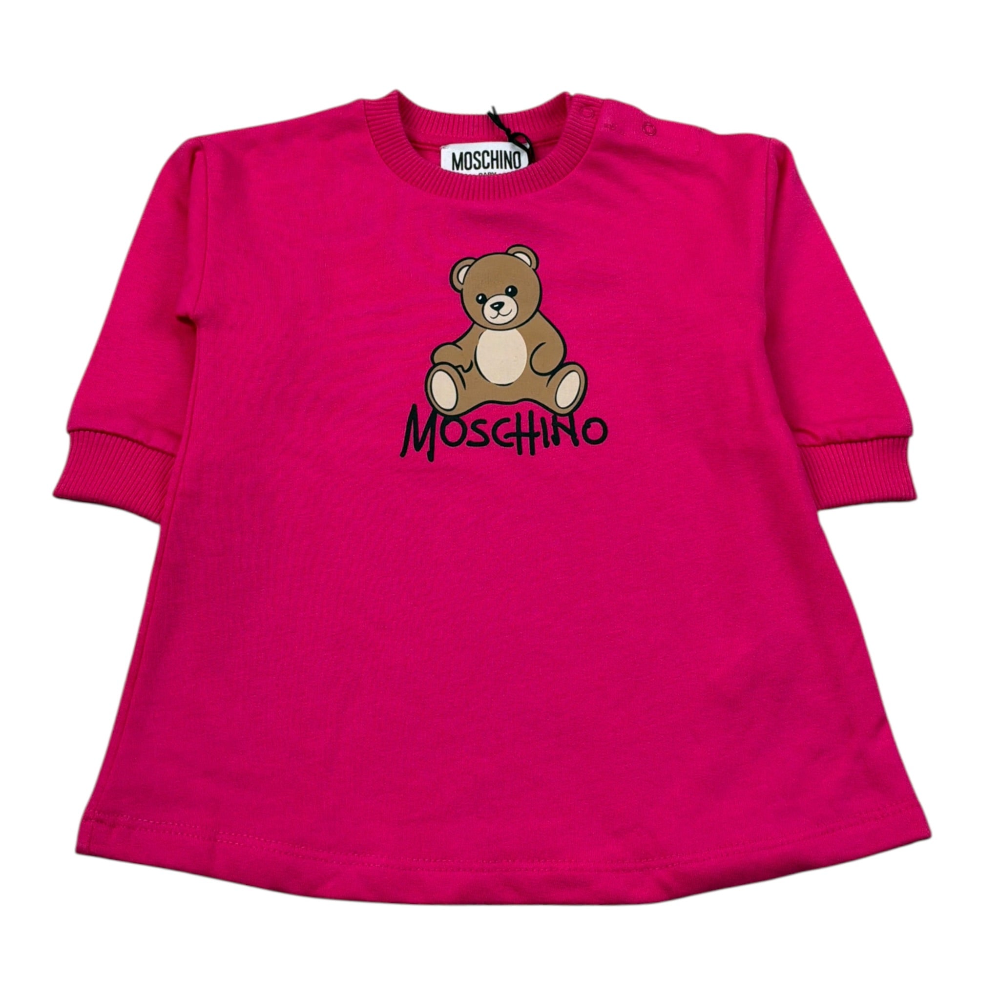 Moschino Abito Manica Lunga tinta unita con Logo Fuxia per Neonata MBV0CV FUXIA MOSCHINO 
