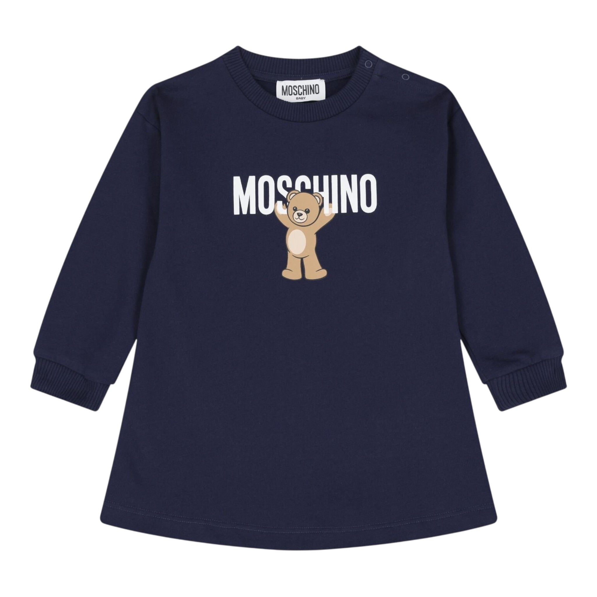 Moschino Abito Girocollo tinta unita con Logo Blu per Bambina MDV0CVXJ BLU MOSCHINO 