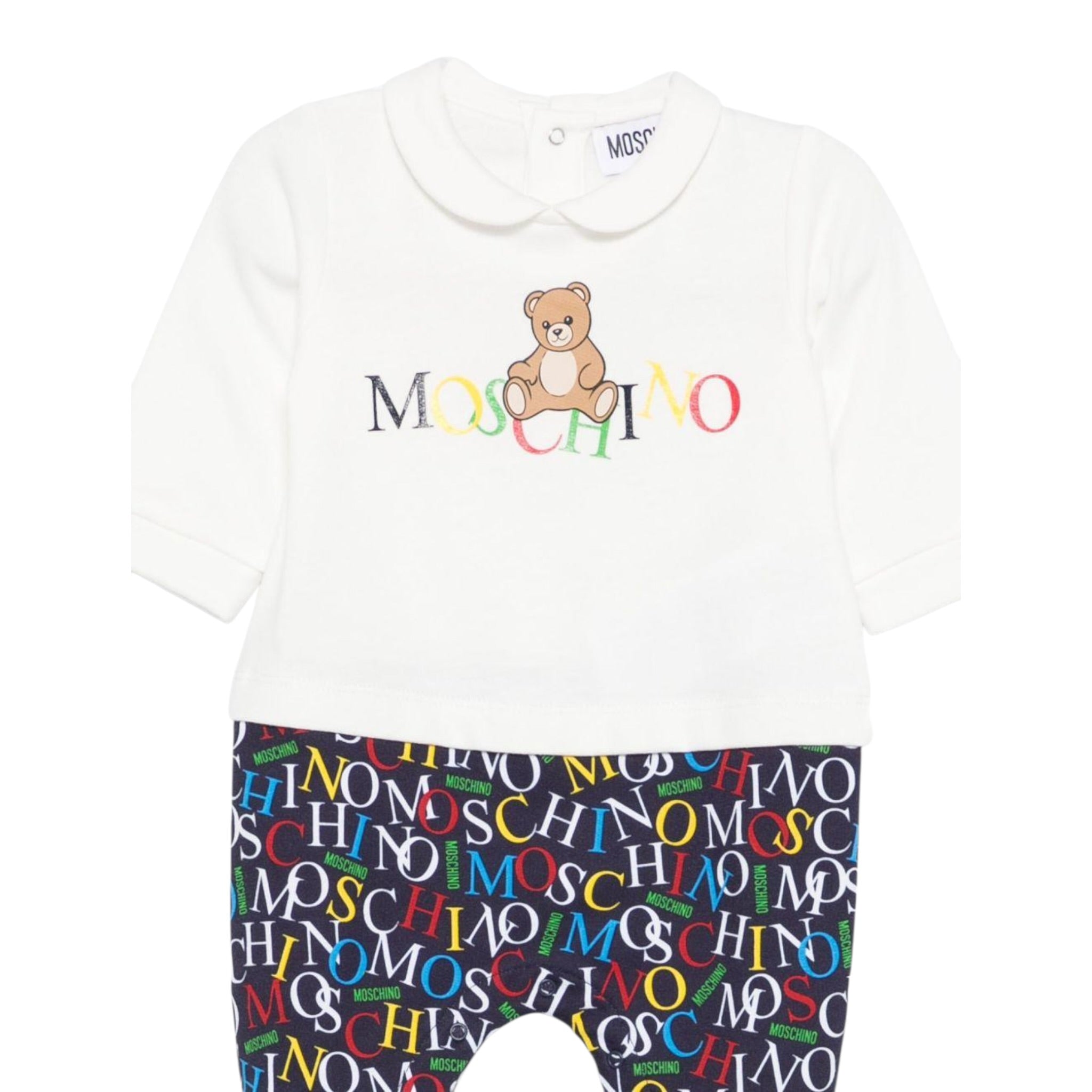 Moschino Tutina Manica Lunga Bicolore Bianco/Blu per Neonato MMY06Z BIANCO/BLU MOSCHINO 