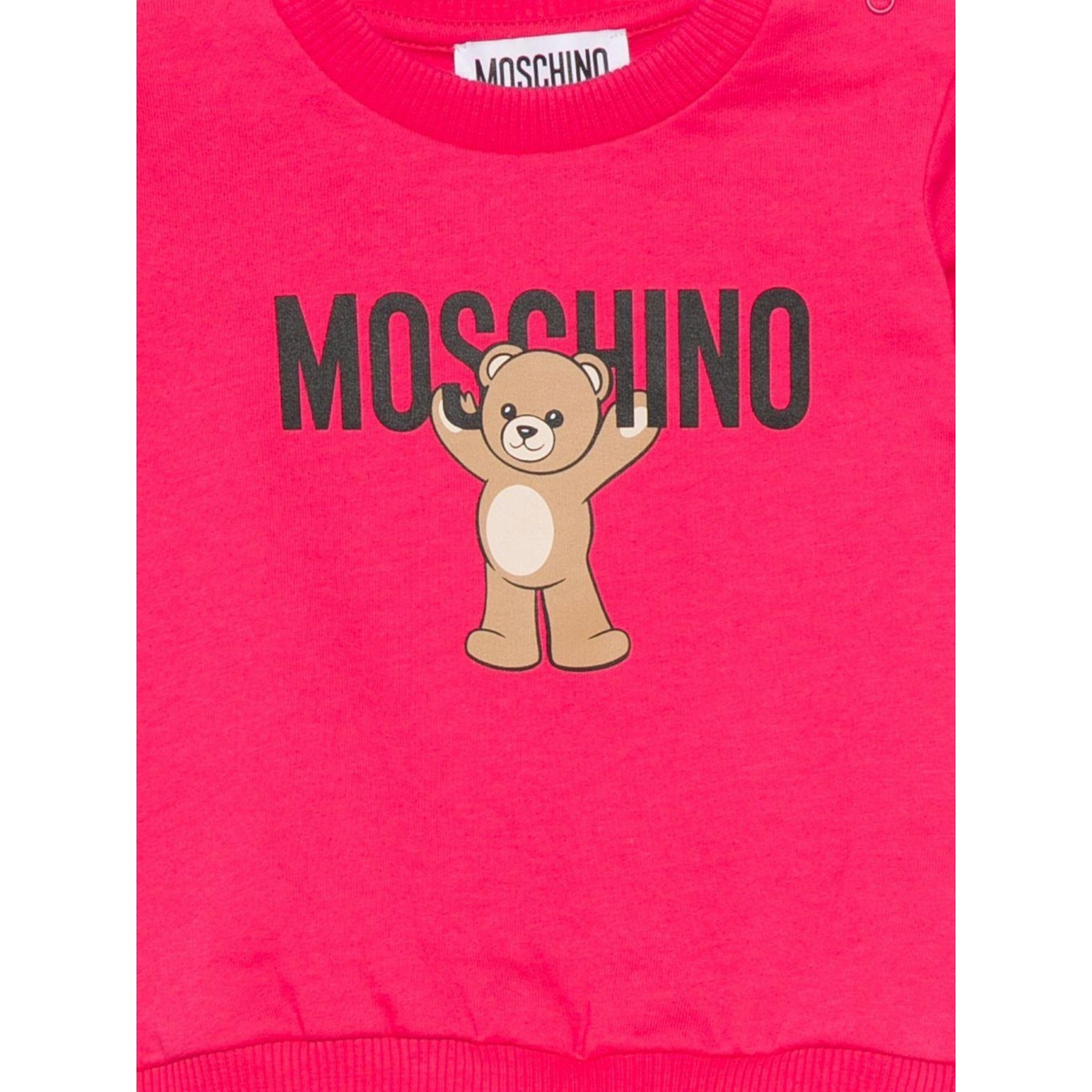 Moschino Felpa Chiusa Girocollo tinta unita con Stampa Fuxia per Neonato MNF060 FUXIA MOSCHINO 