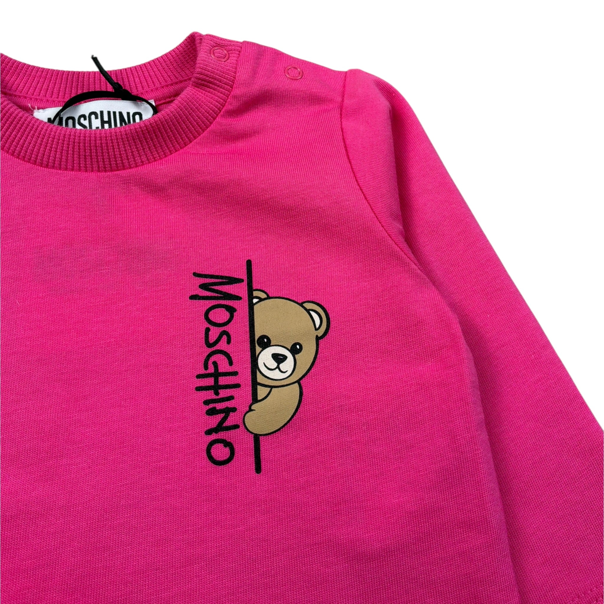 Moschino Shirt Girocollo tinta unita con Stampa Fuxia per Neonata MNO014 FUXIA MOSCHINO 