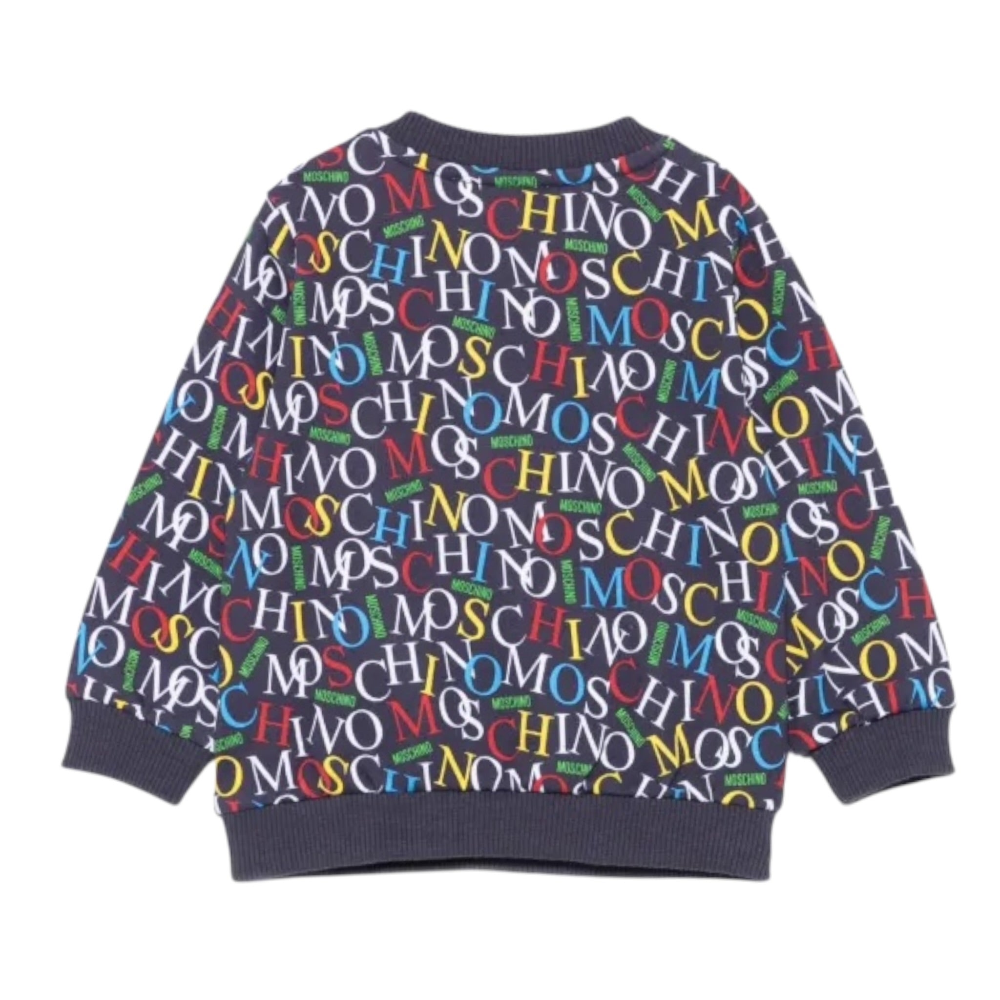 Moschino Felpa Chiusa Girocollo tinta unita con Stampe Blu per Bambino MUF060J BLU MOSCHINO 