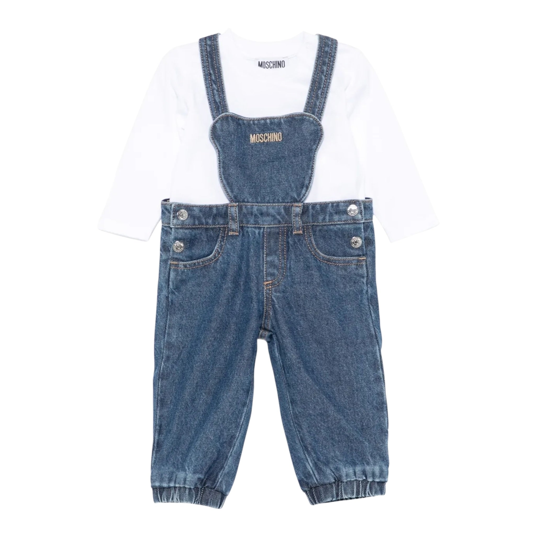 Moschino Completo 2 Shirt-Salopette Blu per Neonato MUK059 BLU MOSCHINO 