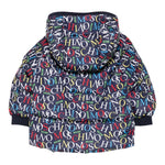 Moschino Giubbino tinta unita con Cappuccio Stampe Logo Blu per Neonato MUS031 BLU MOSCHINO 