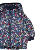 Moschino Giubbino tinta unita con Cappuccio Stampe Logo Blu per Neonato MUS031 BLU MOSCHINO 