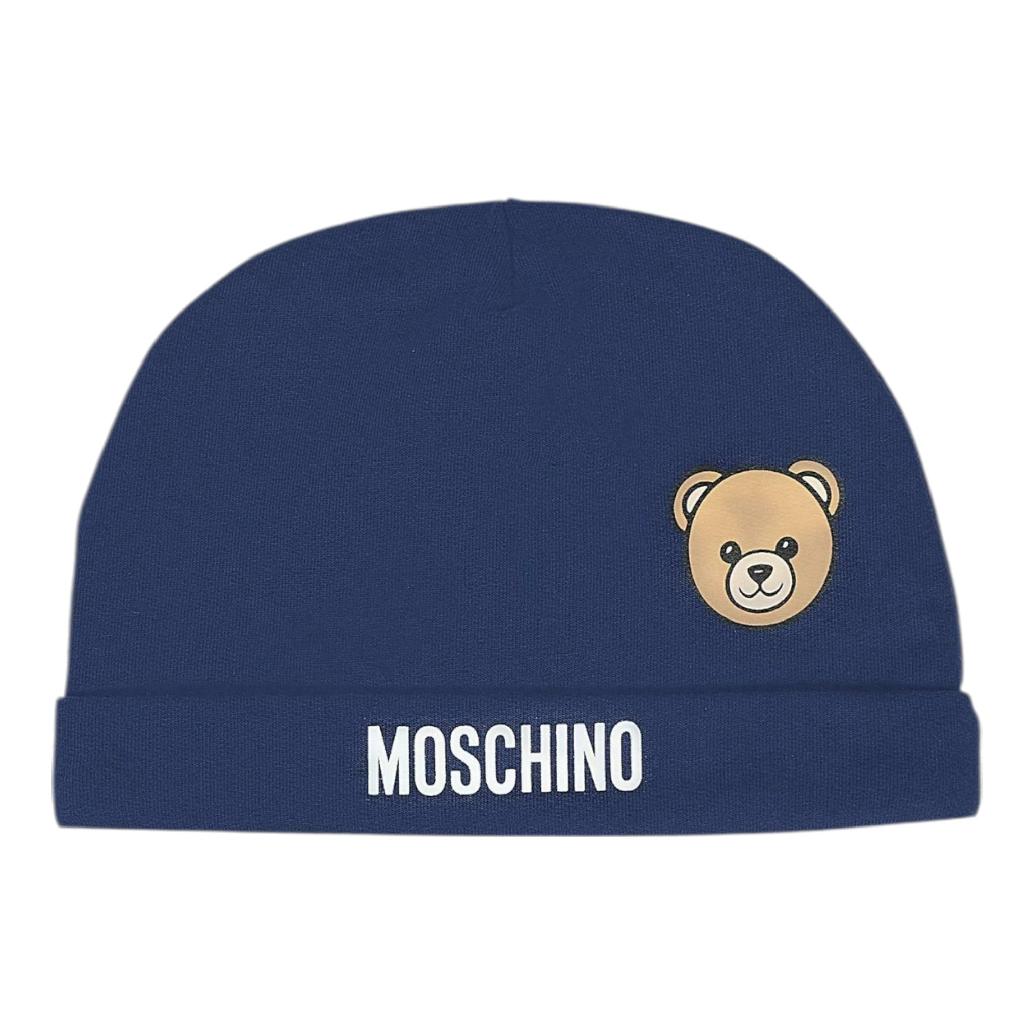 Moschino Cappello tinta unita con Logo Blu per Neonato MUX05L BLU MOSCHINO 