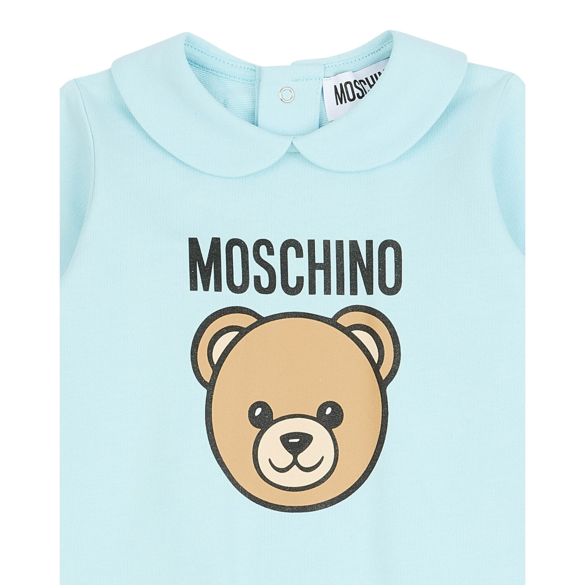 Moschino Tutina Manica Lunga tinta unita con Logo Azzurro per Neonato MUY08JX AZZURRO MOSCHINO 