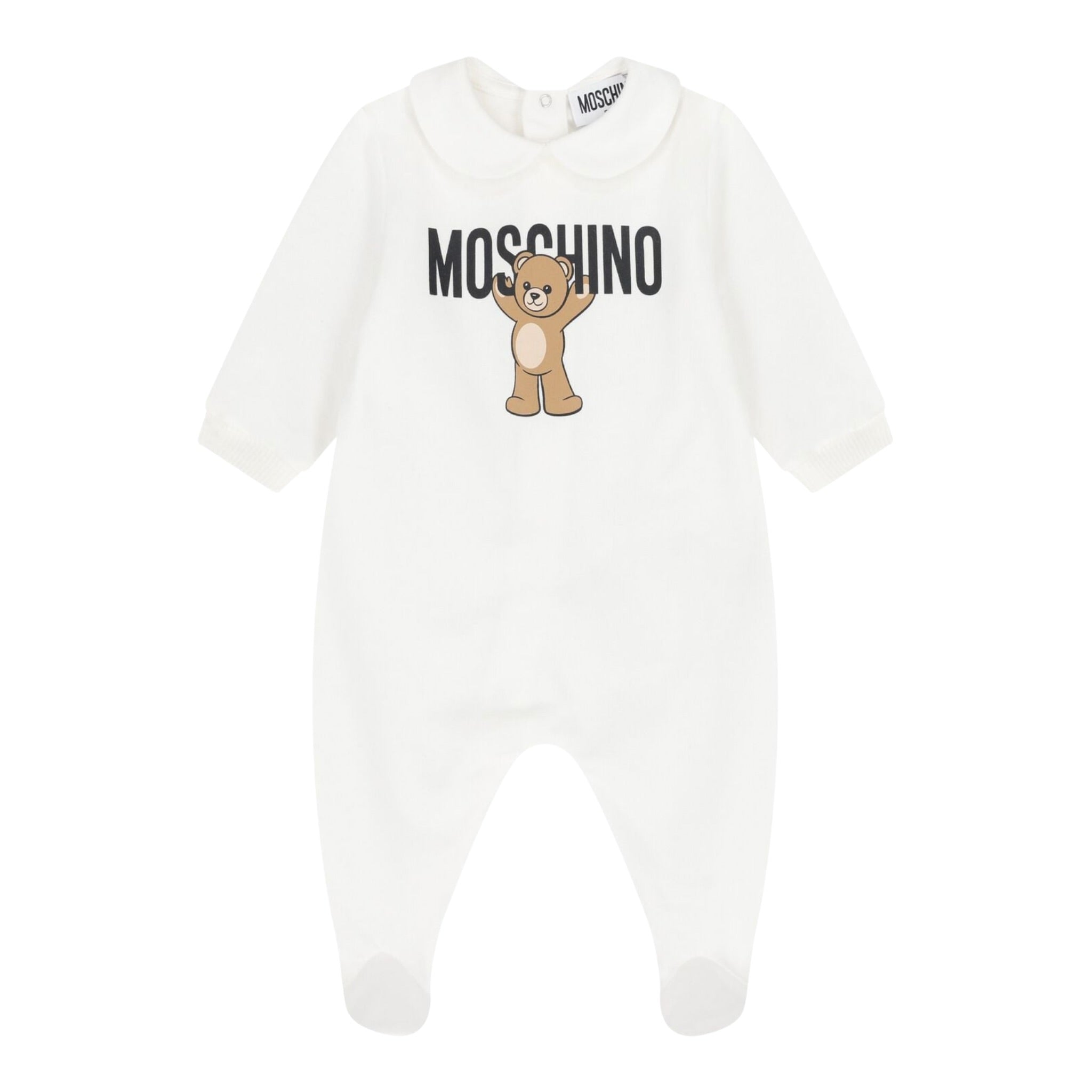 Moschino Tutina Manica Lunga tinta unita con Logo Bianco per Neonato MXY037X BIANCO MOSCHINO 