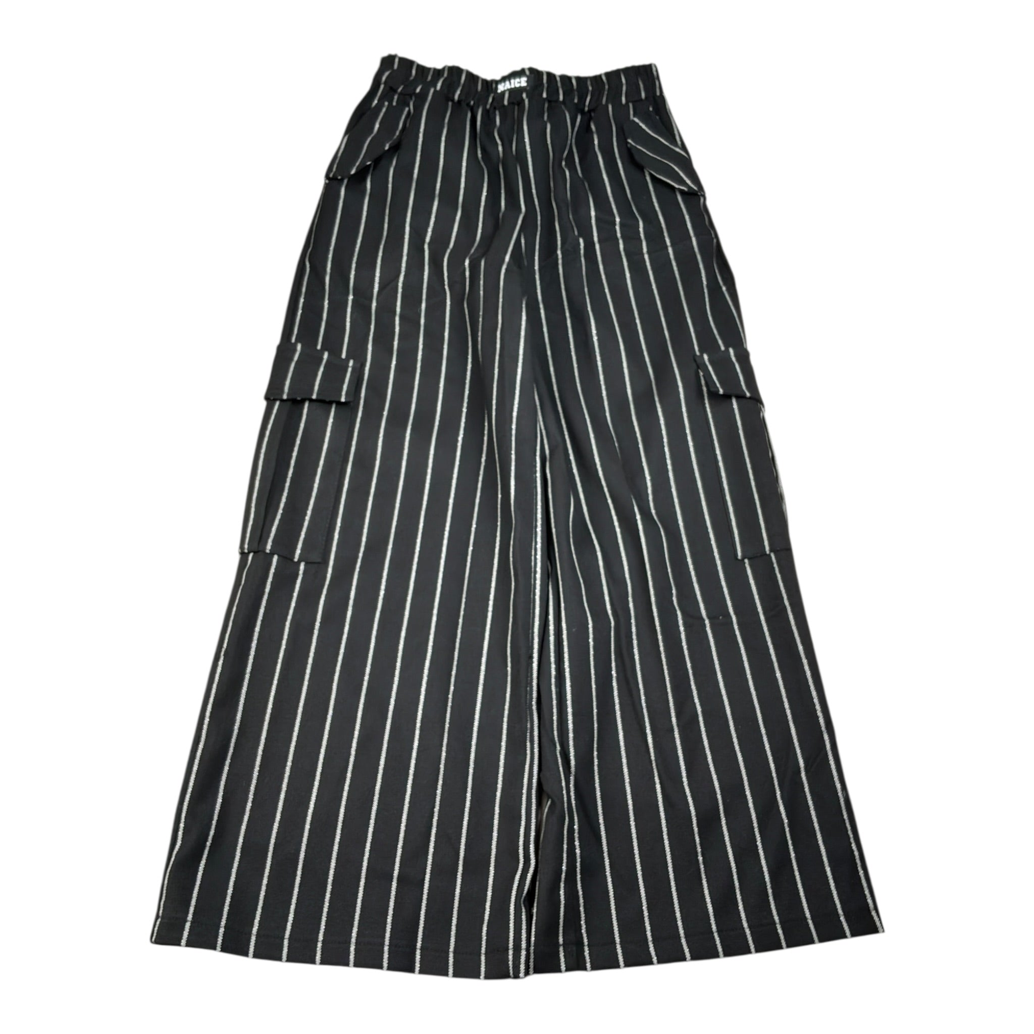 Naice Pantalone tinta unita con Fantasia A Righe Nero per Bambina NAI27218 NERO NAICE 