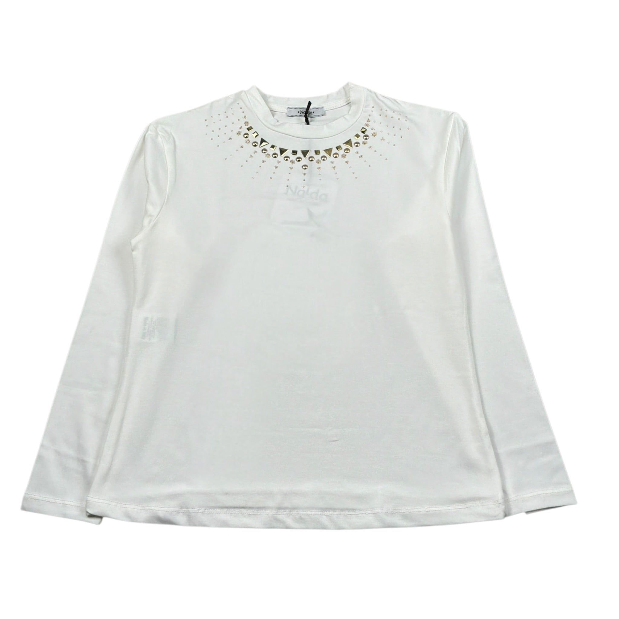 Naida Shirt Girocollo tinta unita con Brillantini Panna per Bambina NATS233 PANNA NAIDA 