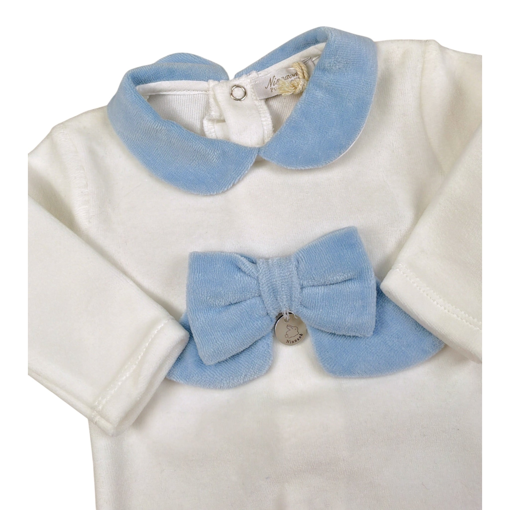 Ninnaoh Tutina tinta unita con Applicazioni In Velluto Bianco/Azzurro per Neonata PR219662 BIANCO/AZZURRO NINNAOH 