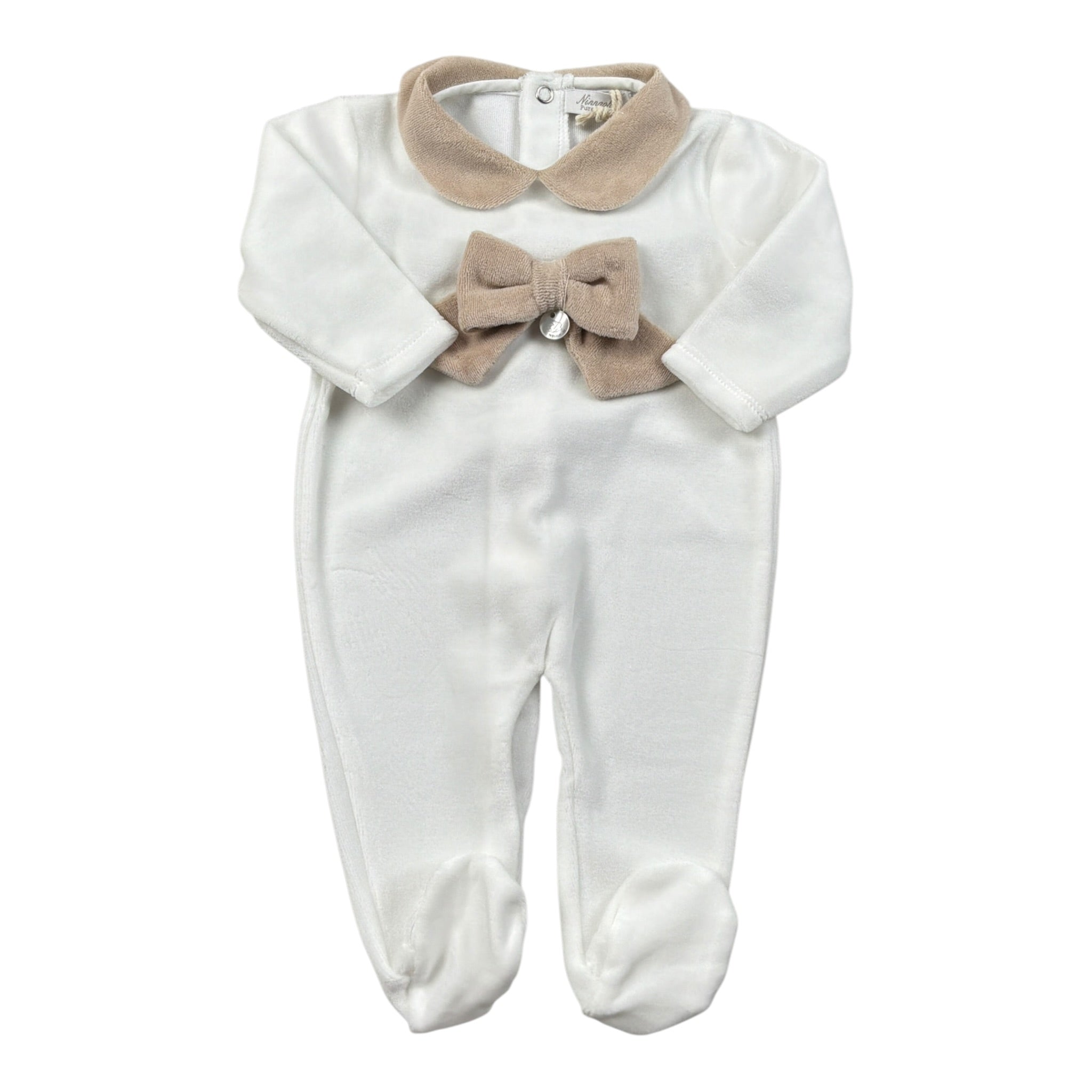 Ninnaoh Tutina tinta unita con Applicazioni In Velluto Bianco/Beige per Neonata PR219662 BIANCO/BEIGE NINNAOH 