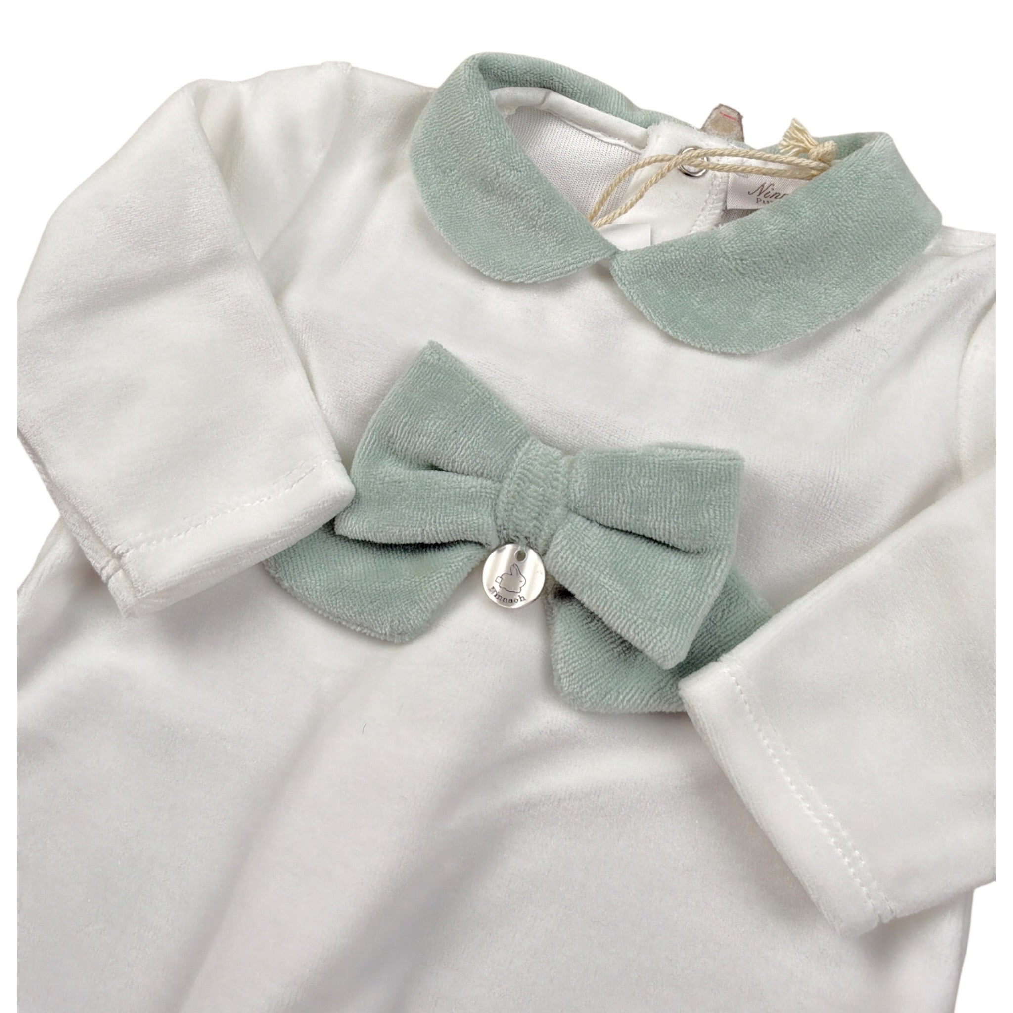 Ninnaoh Tutina tinta unita con Applicazioni In Velluto Bianco/Verde per Neonata PR219662 BIANCO/VERDE NINNAOH 