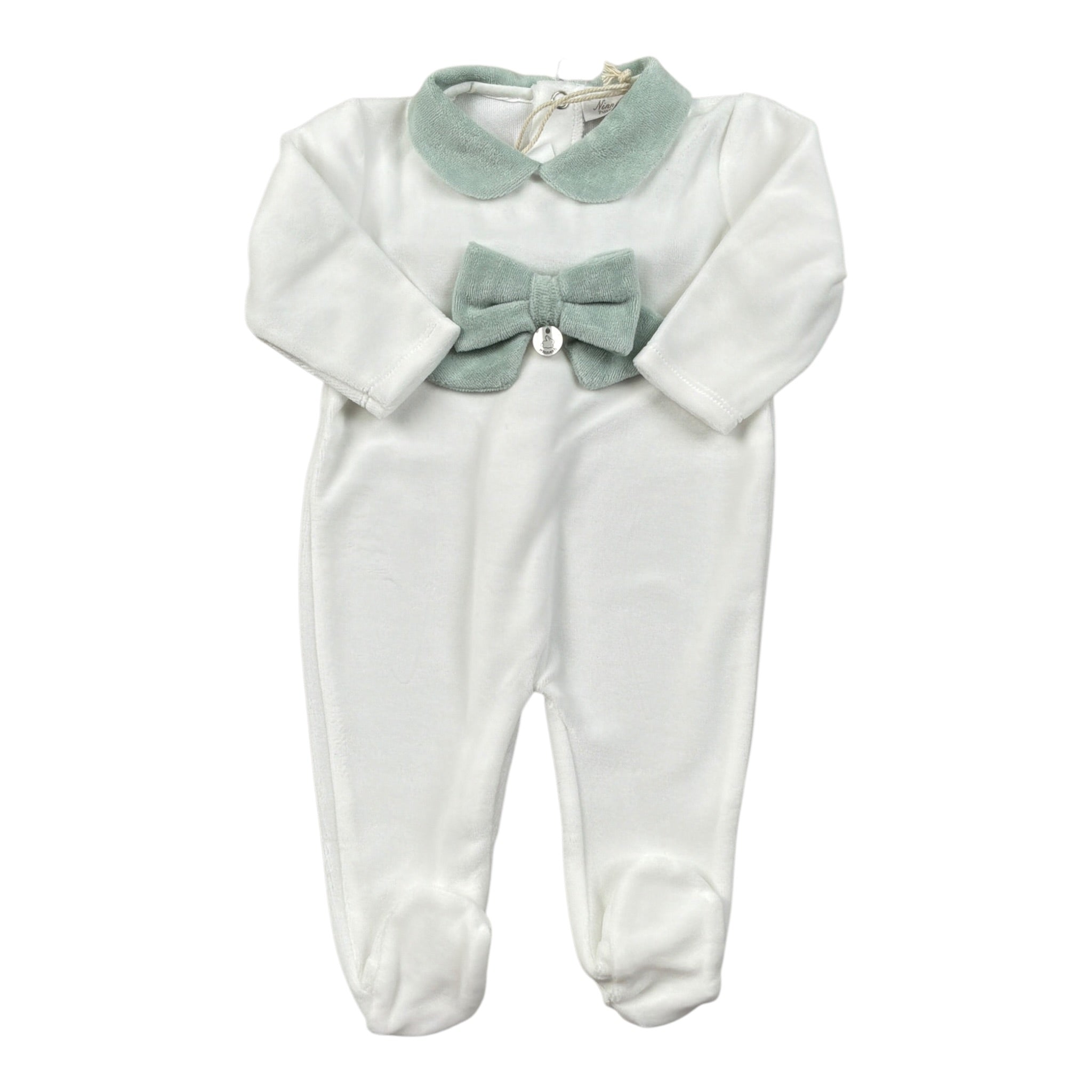 Ninnaoh Tutina tinta unita con Applicazioni In Velluto Bianco/Verde per Neonata PR219662 BIANCO/VERDE NINNAOH 