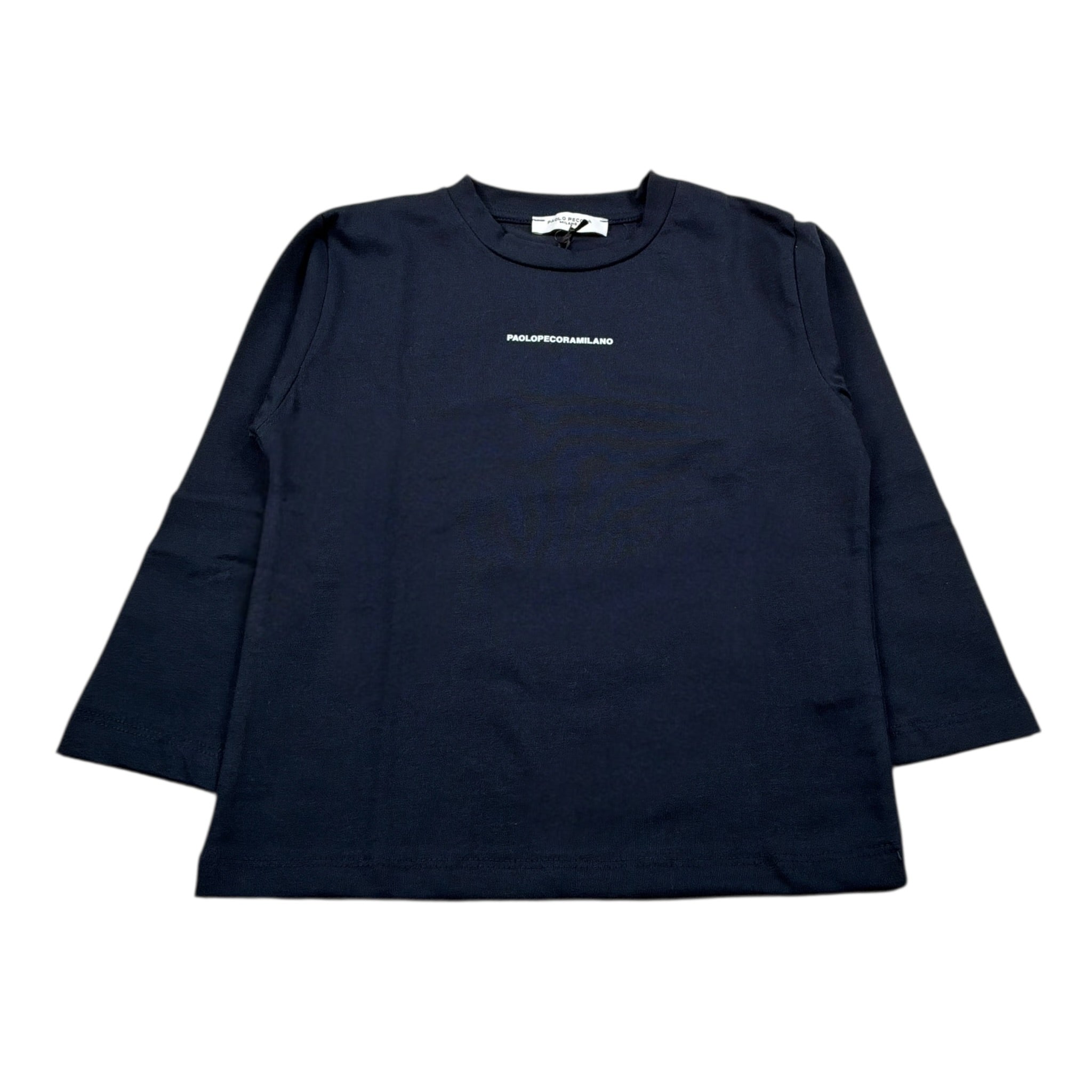 Paolo Pecora Shirt Girocollo tinta unita con Logo Blu per Bambino PP4157J BLU PAOLO PECORA 