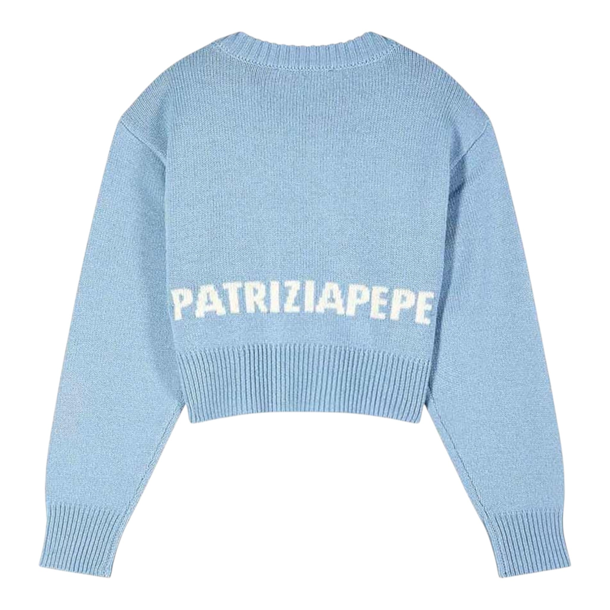 Patrizia Pepe Maglia Girocollo tinta unita con Stampa Logo Azzurro per Bambina 7K0069XX AZZURRO PATRIZIA PEPE 