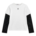 Patrizia Pepe Shirt Bicolore con Maniche Ricamate Bianco per Bambina 7M0940 BIANCO PATRIZIA PEPE 