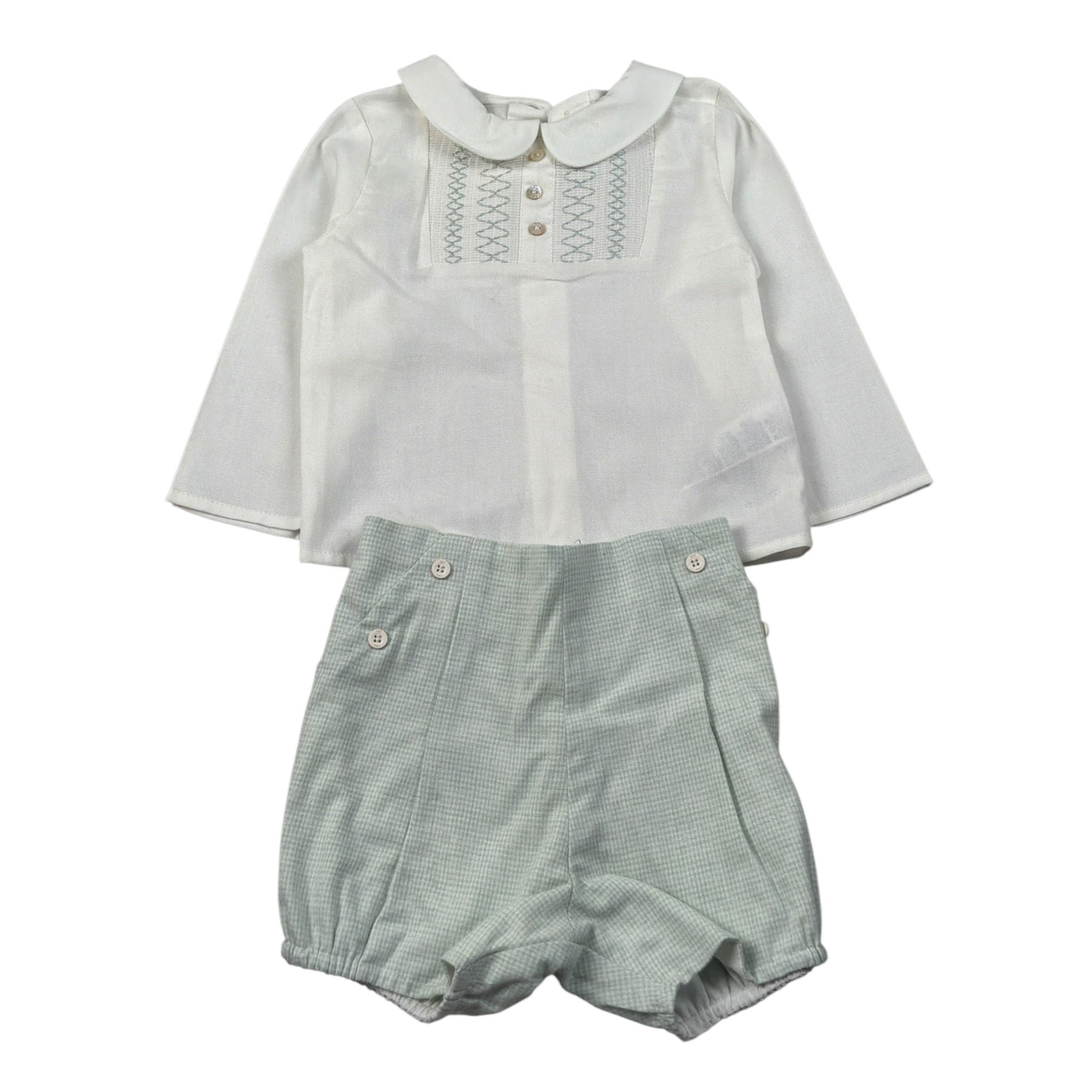 Paz Rodriguez Completo 2 Pezzi Camicia-Culotte Panna/Verde Acqua per Neonato 006152144 PANNA/VERDE ACQUA PAZ RODRIGUEZ 