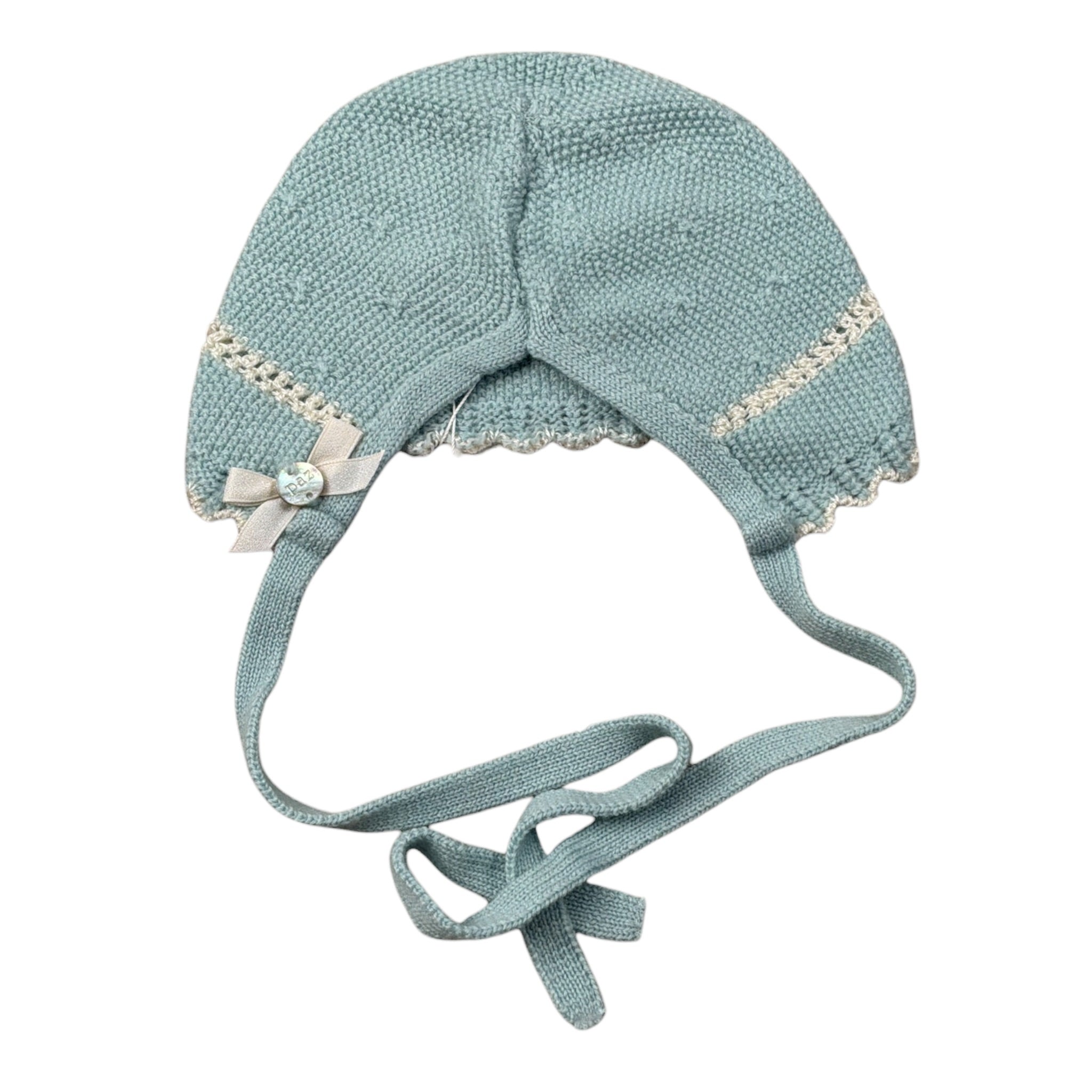 Paz Rodriguez Cappello tinta unita con Ricami Verde Acqua per Neonata 011112949 VERDE ACQUA PAZ RODRIGUEZ 