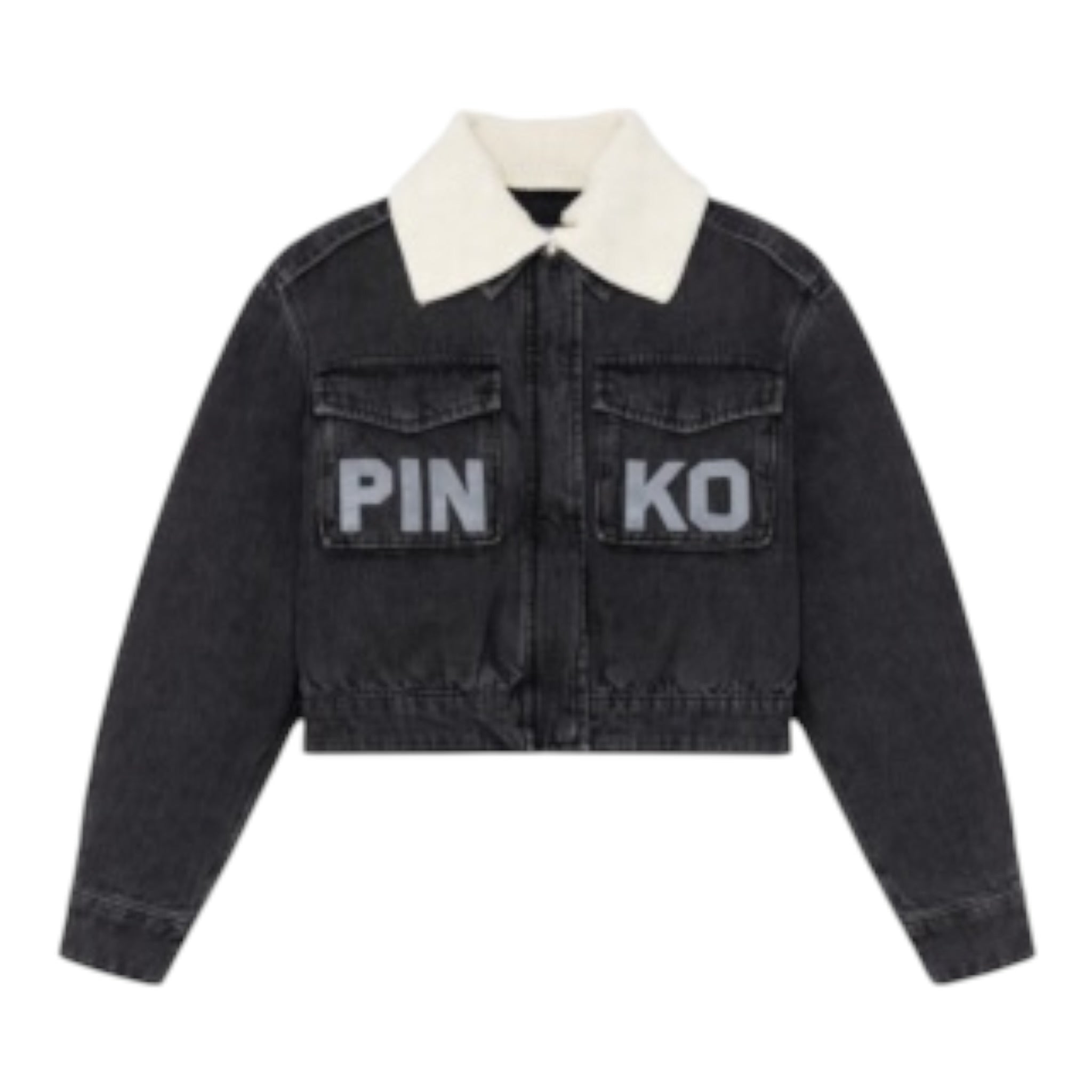 Pinko Giubbino In Denim tinta unita con Logo Nero per Bambina KFGB007 NERO PINKO 