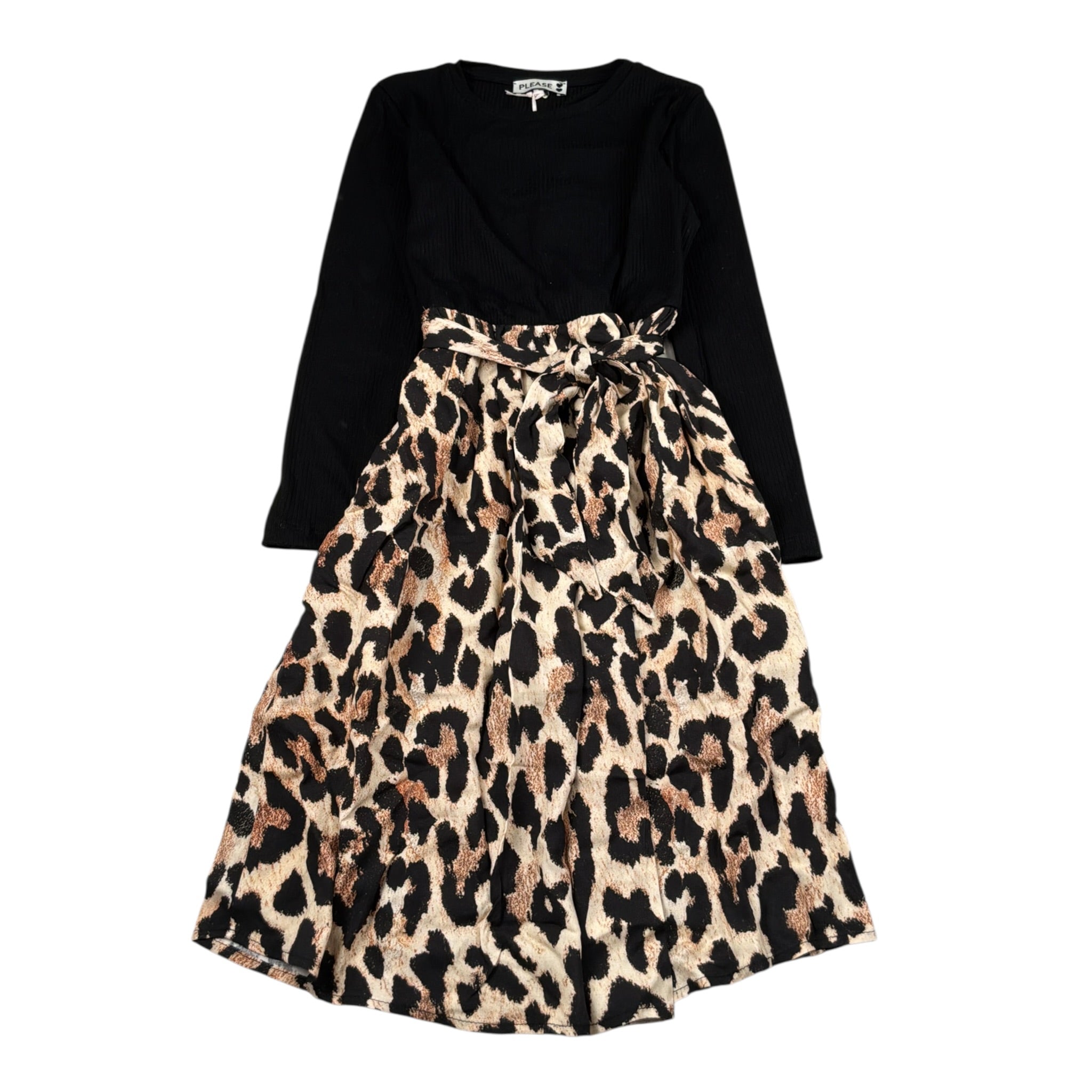 Please Abito Bicolore con Fantasia Maculata Nero per Bambina AB47364G78 NERO PLEASE 