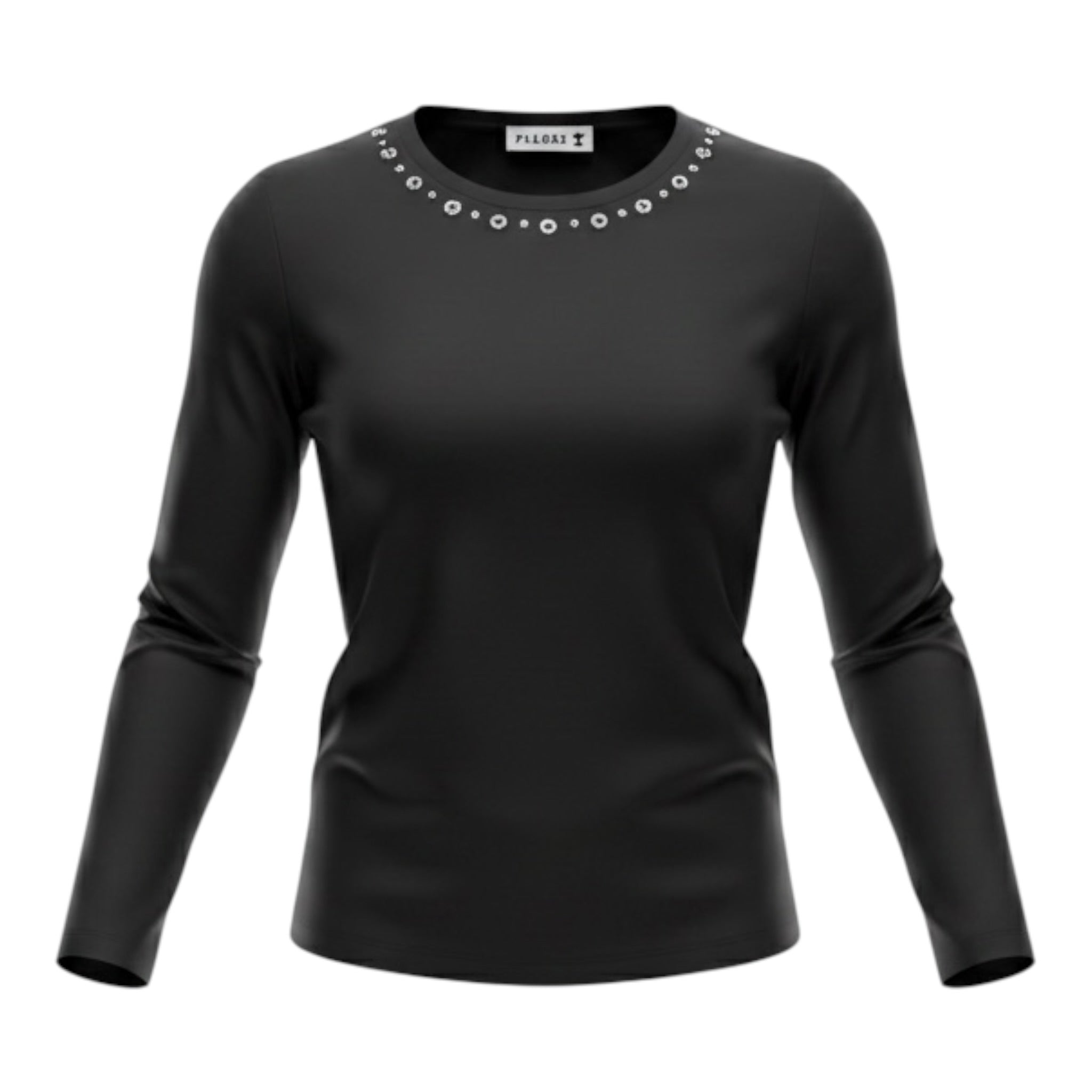 Please Shirt tinta unita con Borchie Nero per Bambina ML05030G78 NERO PLEASE 