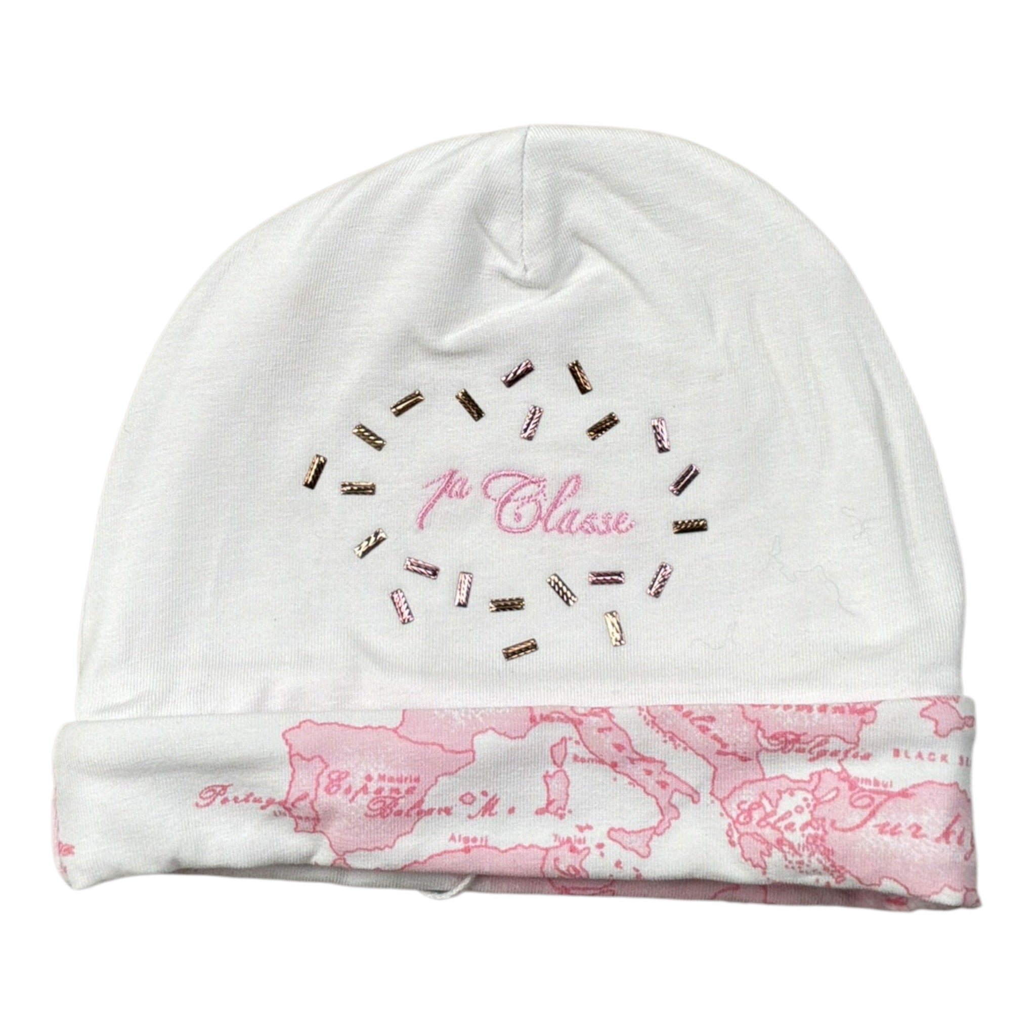 Prima Classe Cappello tinta unita con Rstampa Bianco per Neonata 25CAP0429 BIANCO PRIMA CLASSE 