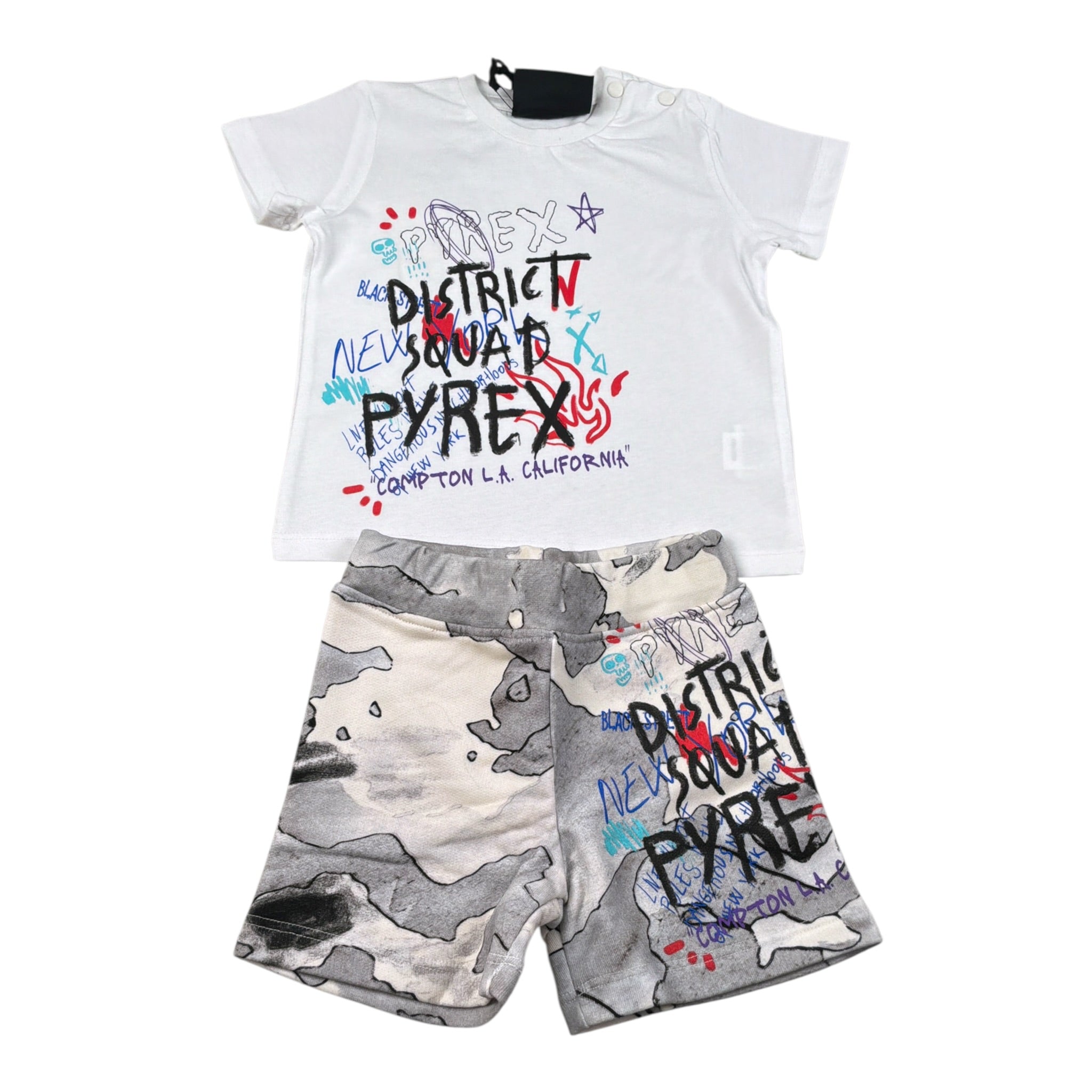 Pyrex Completo 2Pz T-Shirt-Bermuda Bianco per Neonato 0033849 BIANCO PYREX 