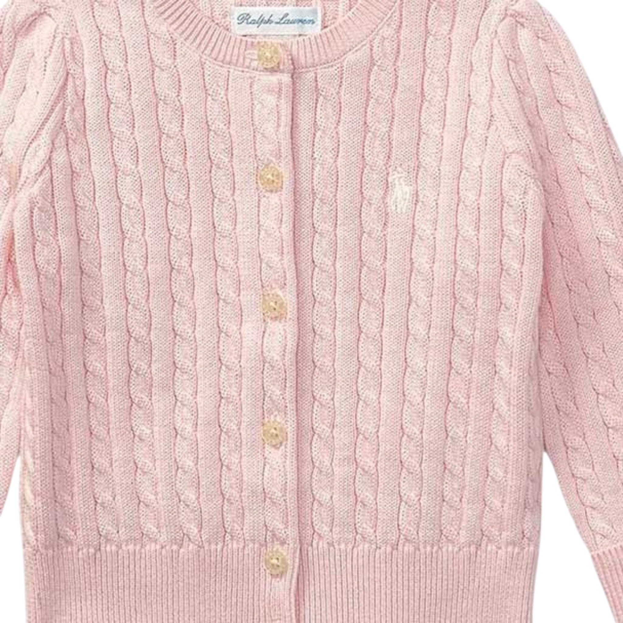 Ralph Lauren Cardigan tinta unita con Logo Rosa per Neonata 310543047006 ROSA RALPH LAUREN 