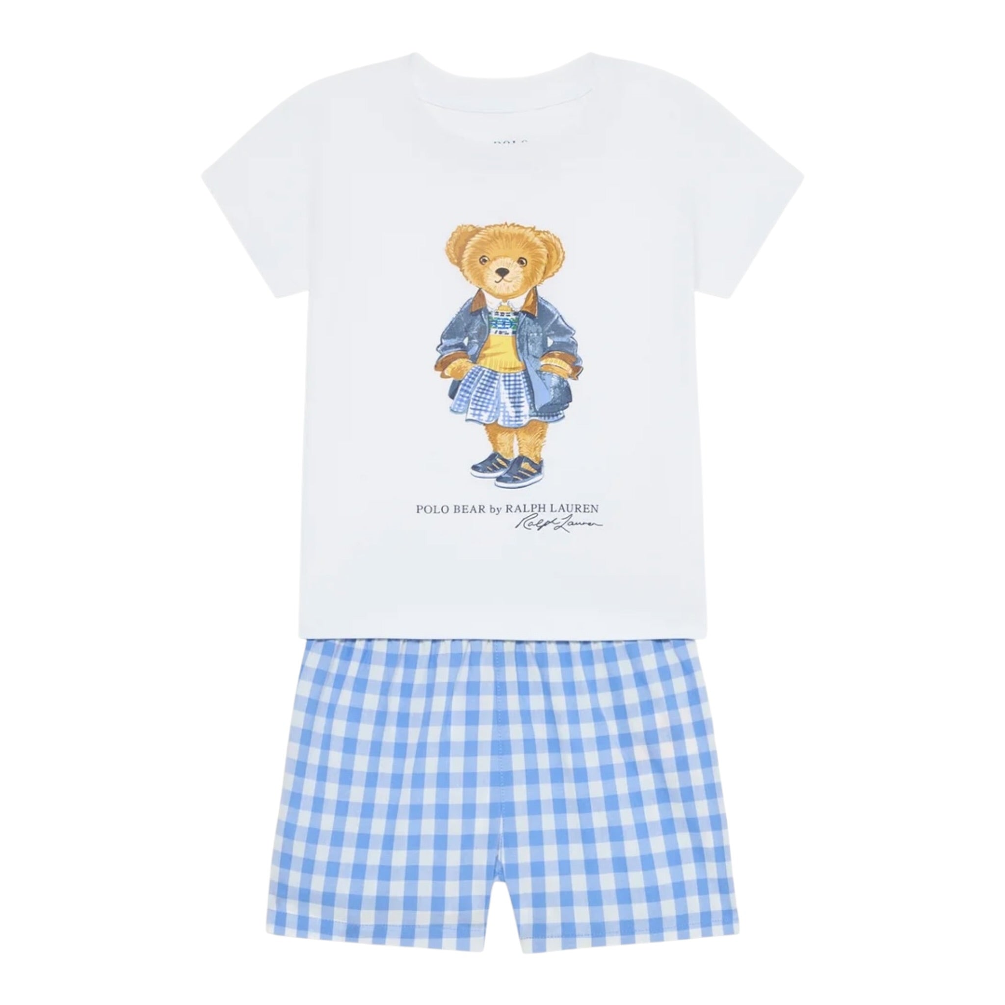 Ralph Lauren Completo 2 Pezzi T-Shirt-Short Bianco/Azzurro per Bambina 4P0271 BIANCO/AZZURRO RALPH LAUREN 