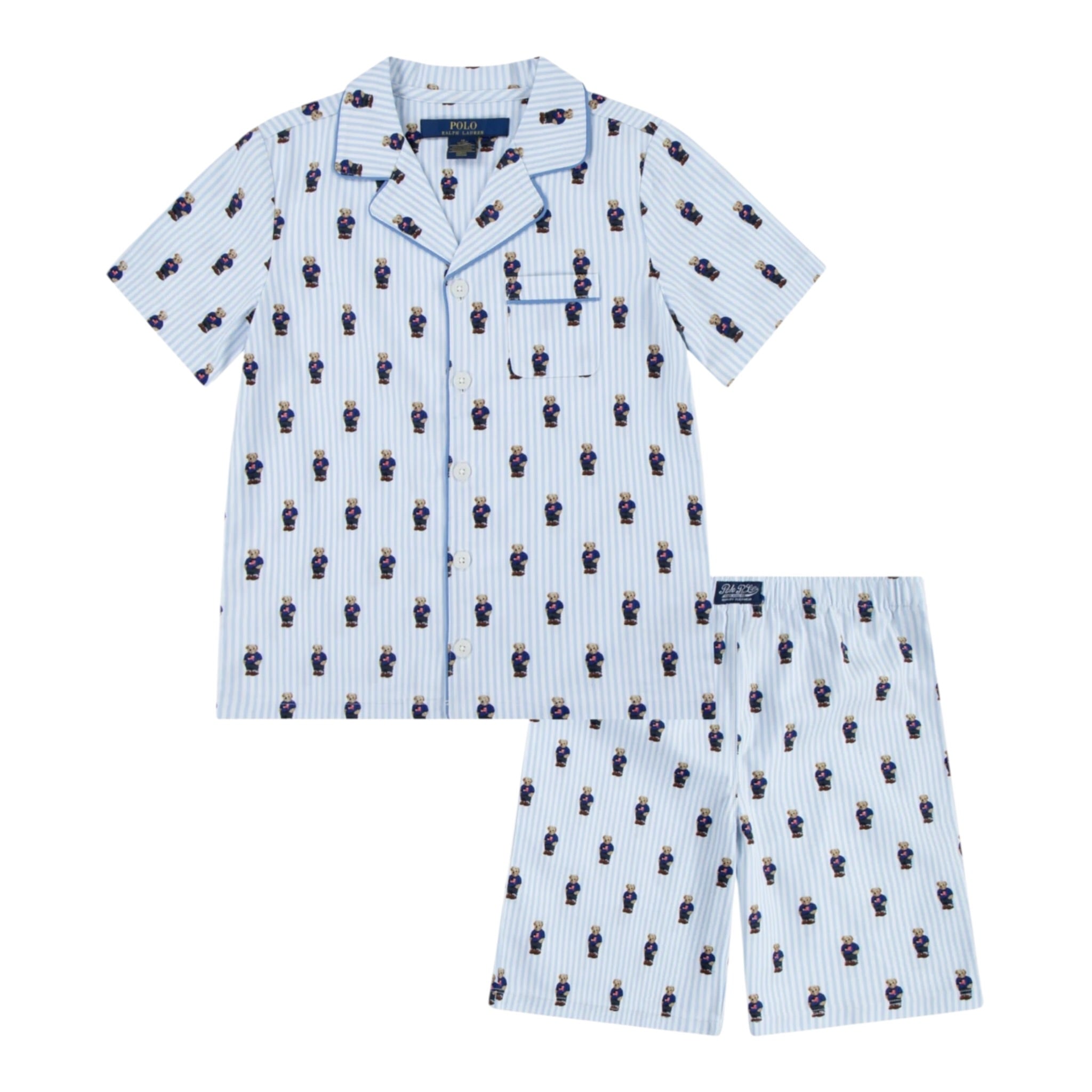 Ralph Lauren Pigiama 2 Pezzi Camicia-Bermuda Bianco/Azzurro per Bambino 9P0139 BIANCO/AZZURRO RALPH LAUREN 