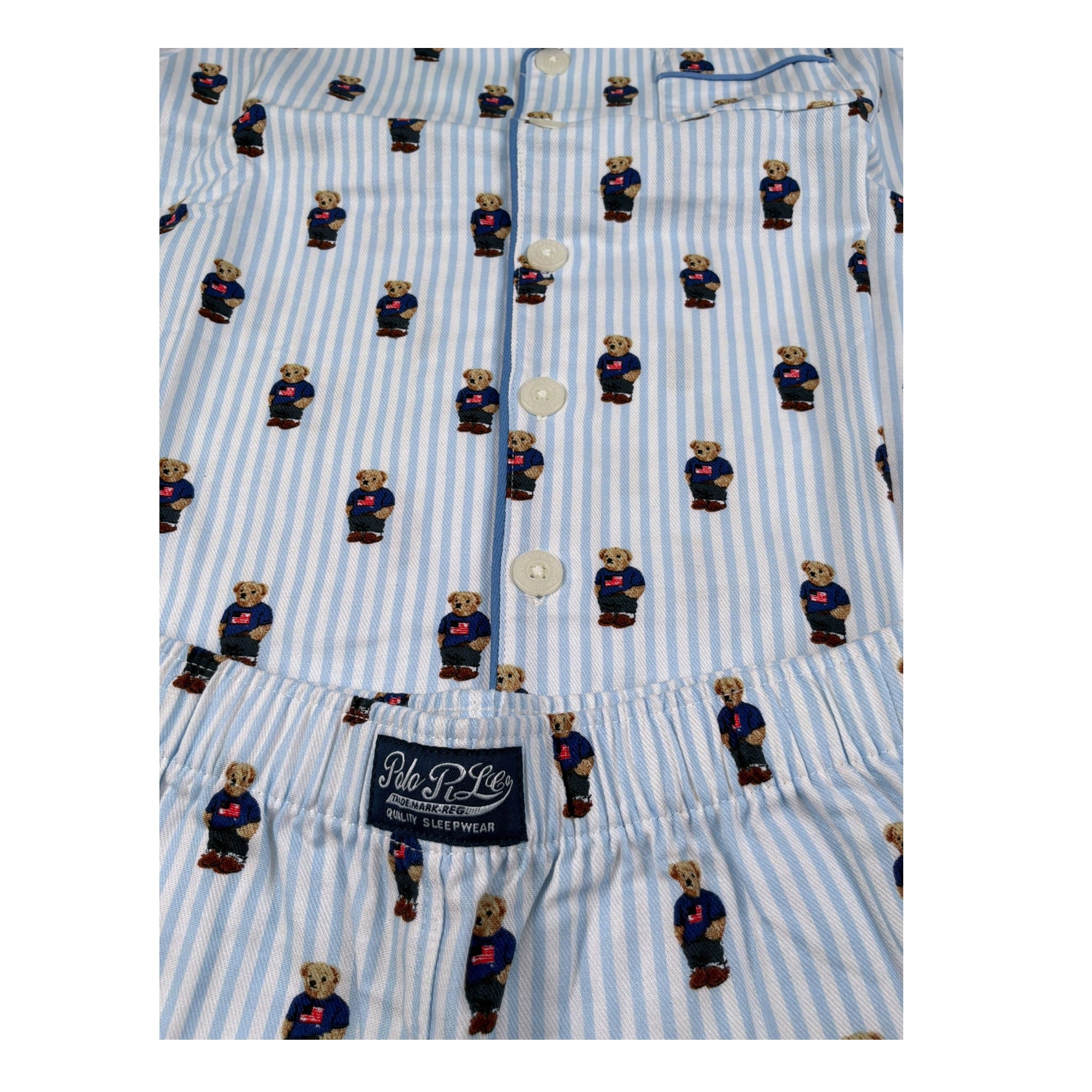 Ralph Lauren Pigiama 2 Pezzi Camicia-Bermuda Bianco/Azzurro per Bambino 9P0139 BIANCO/AZZURRO RALPH LAUREN 