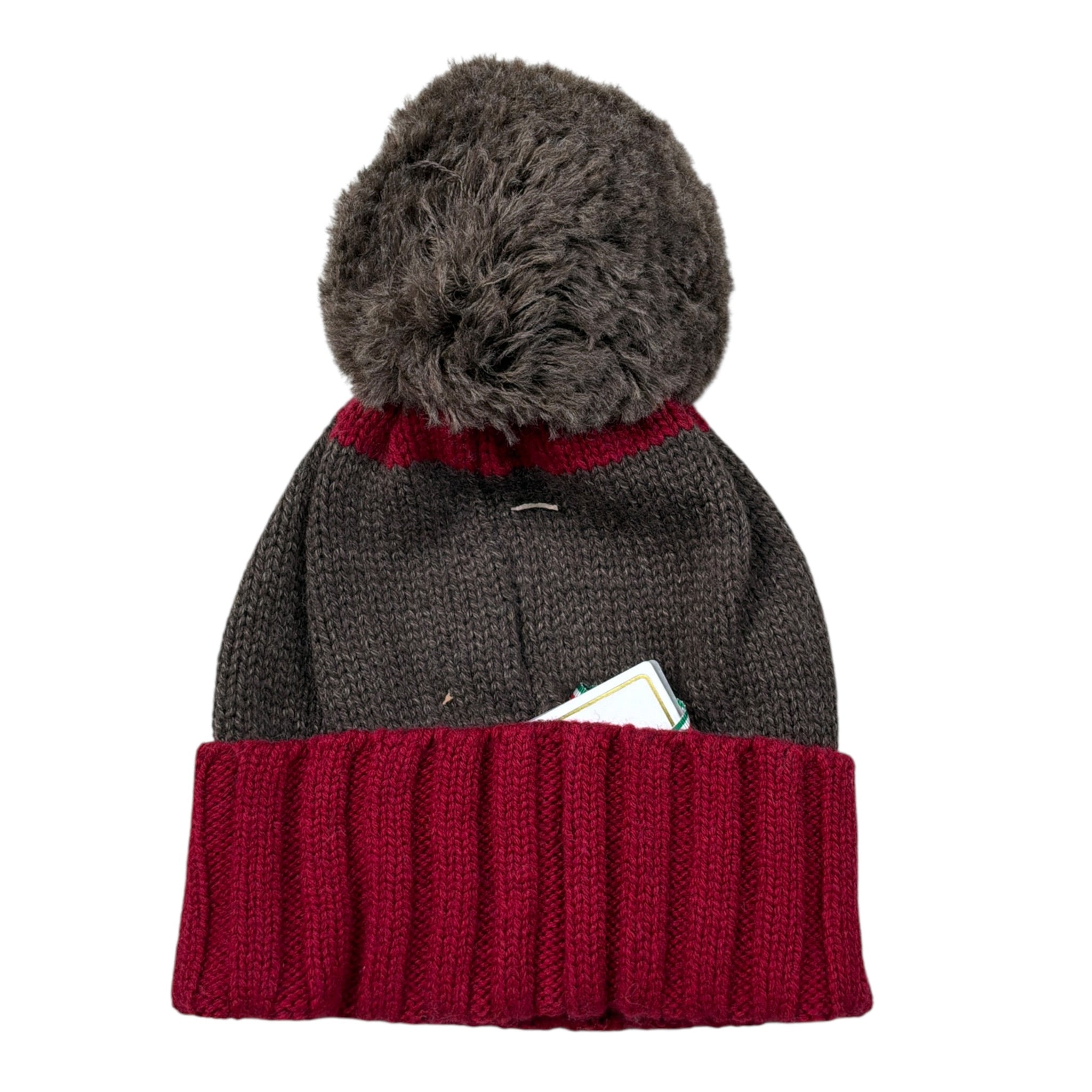 Regina By Angela Maffei Cappello Bicolore con Pon Pon Bordeaux per Bambino I60392 BORDEAUX REGINA BY ANGELA MAFFEI 