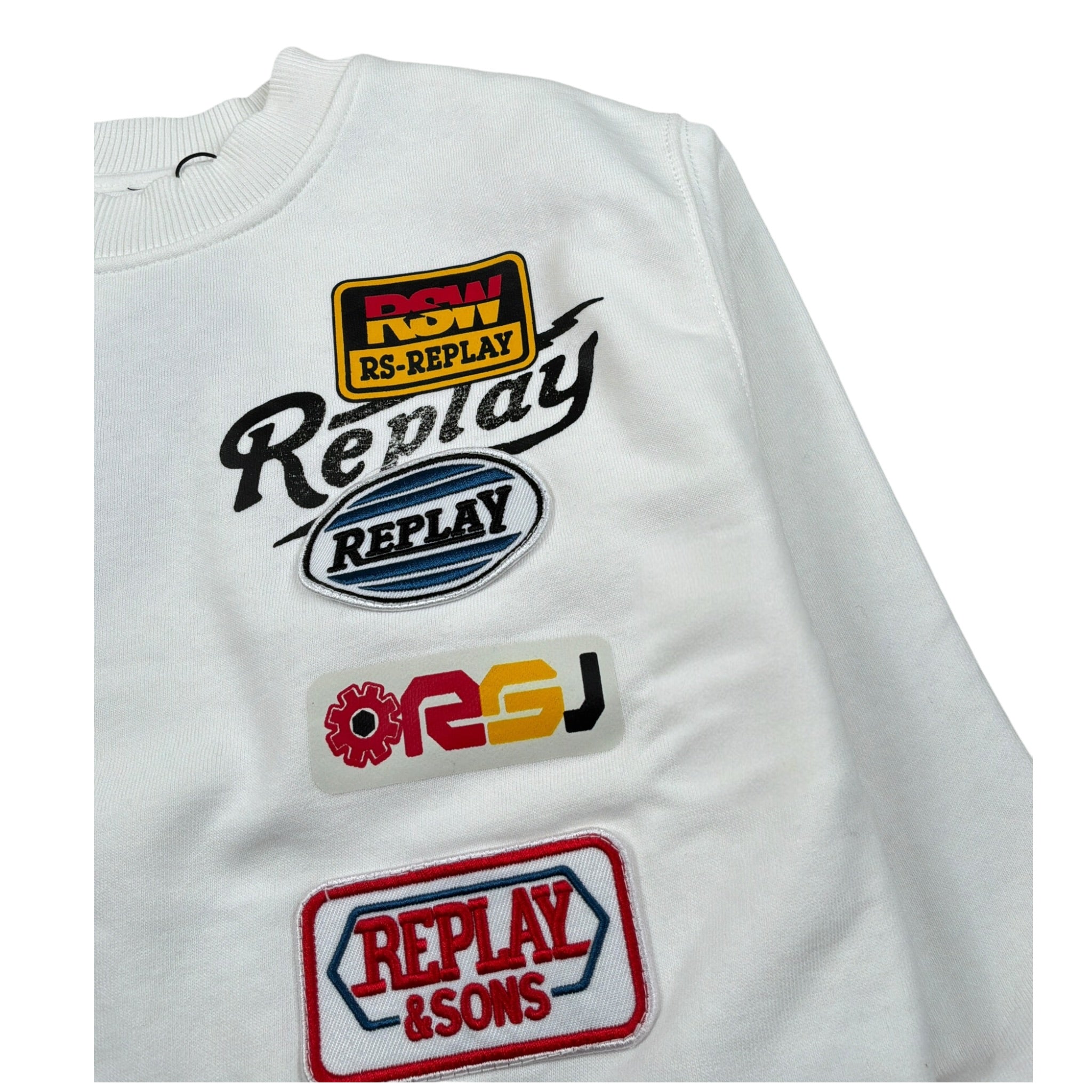Replay Felpa Chiusa Girocollo tinta unita Bianco per Bambino SB2074 BIANCO REPLAY 