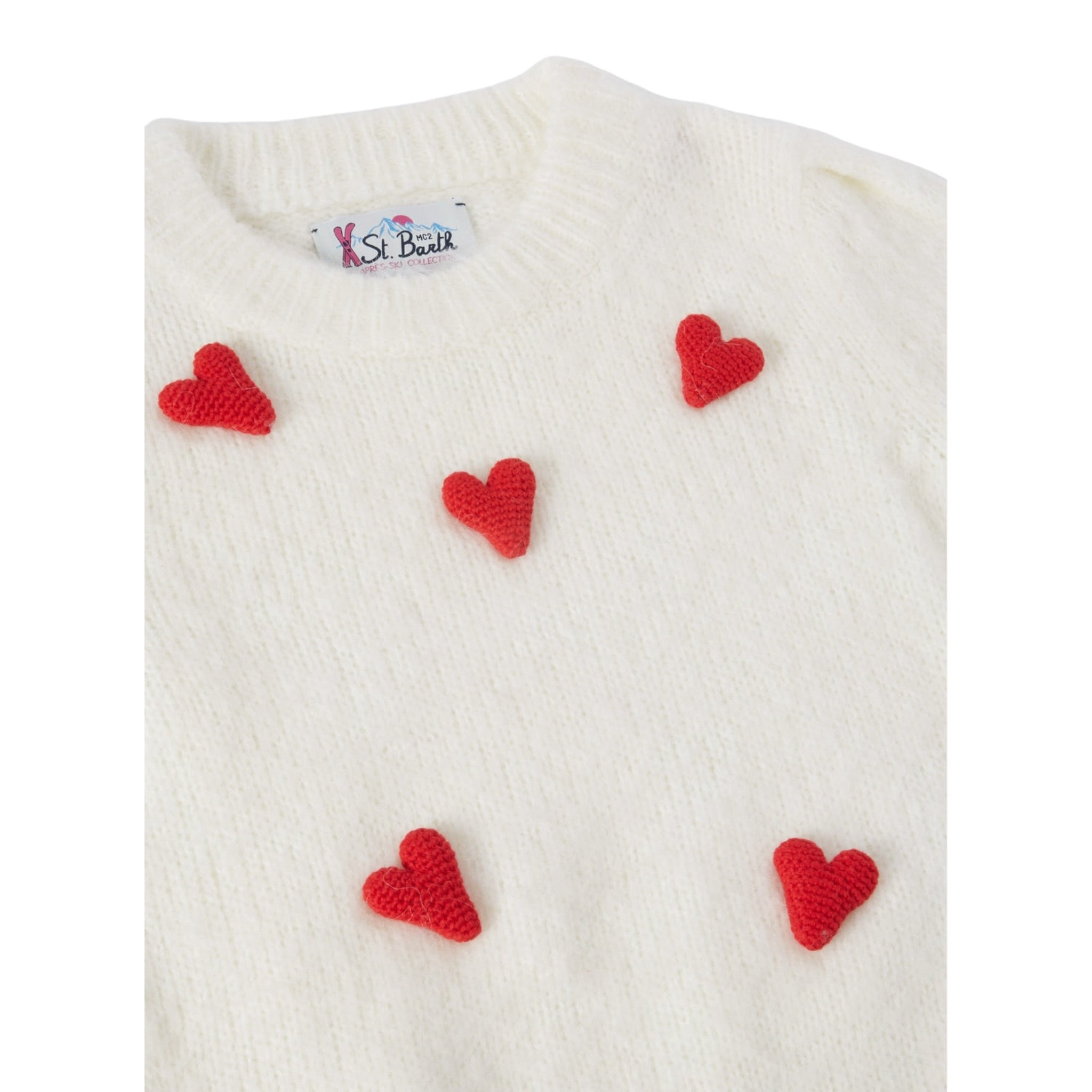 Saint Barth Maglia Girocollo tinta unita con Cuori Panna per Bambina 00783C PANNA SAINT BARTH 