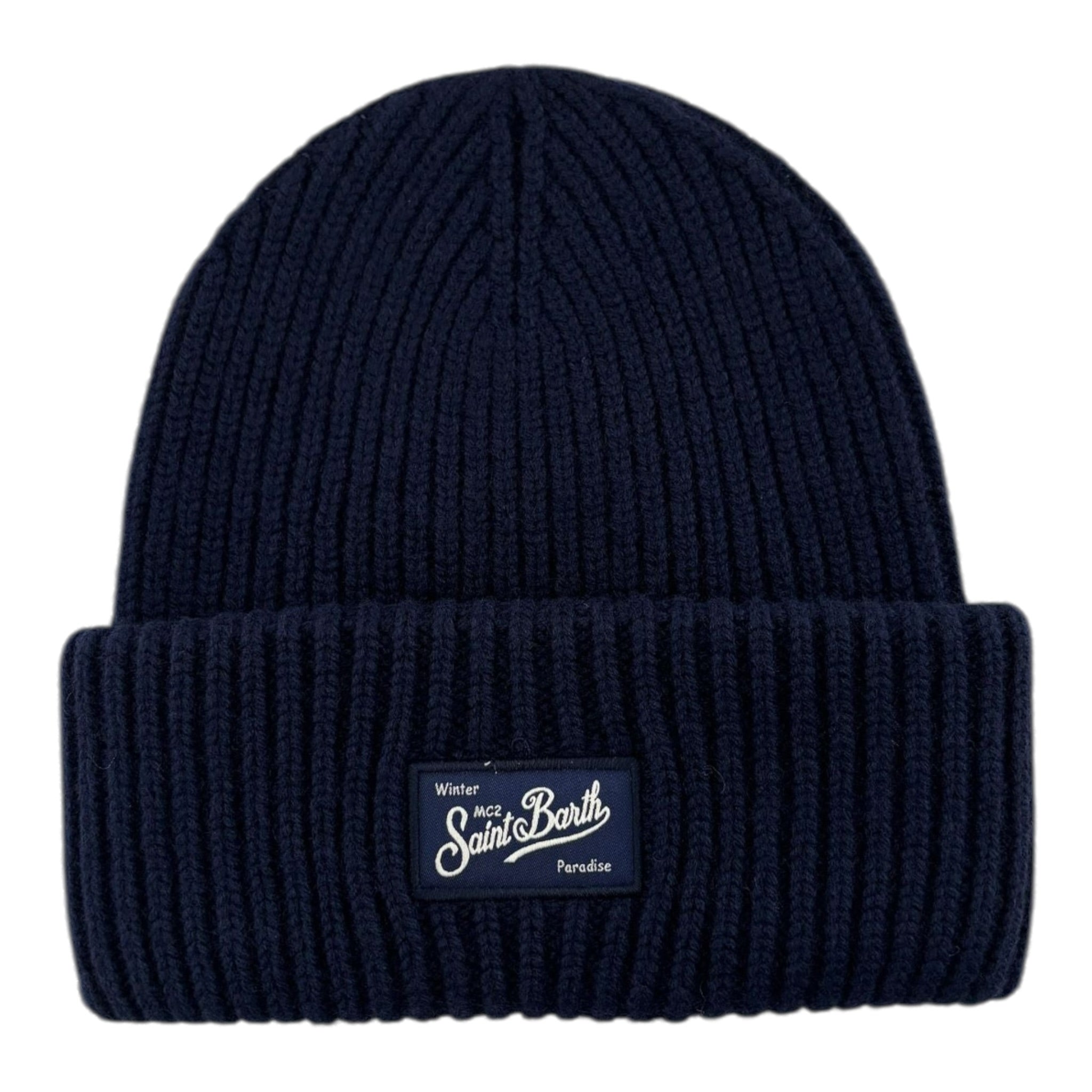 Saint Barth Cappello tinta unita con Ricamo Blu per Neonato BRR0001ON BLU SAINT BARTH 