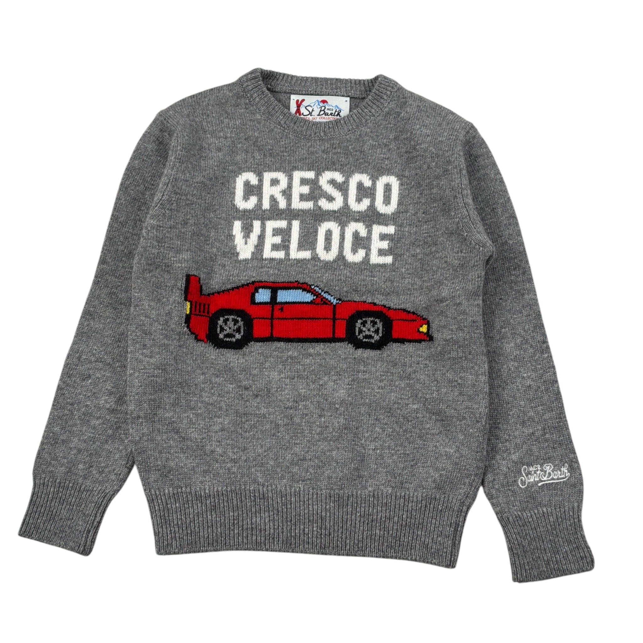 Saint Barth Maglia tinta unita Girocollo con Stampa Grigio per Bambino CRESCOVELOCE GRIGIO SAINT BARTH 