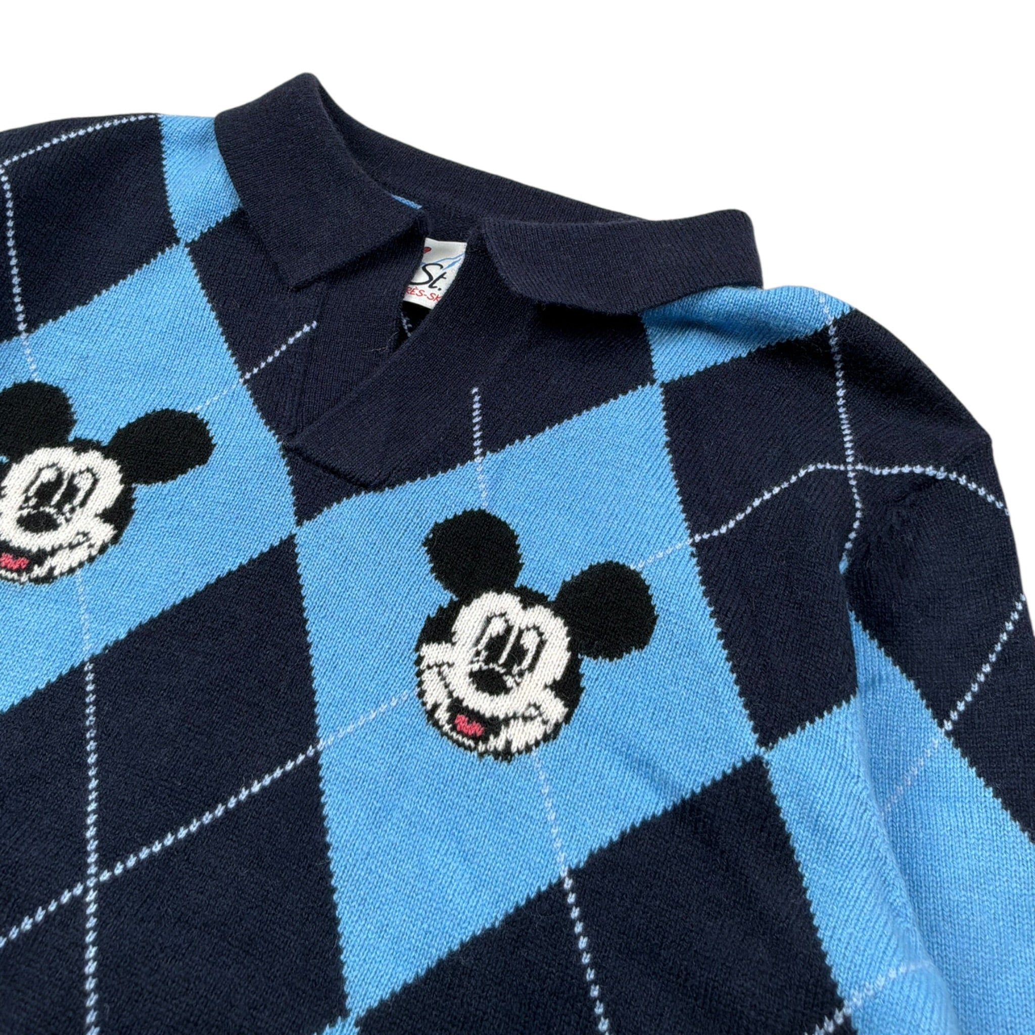 Saint Barth Maglia Bicolore con Fantasia Quadri Azzurro per Bambina MICKEYS AZZURRO SAINT BARTH 