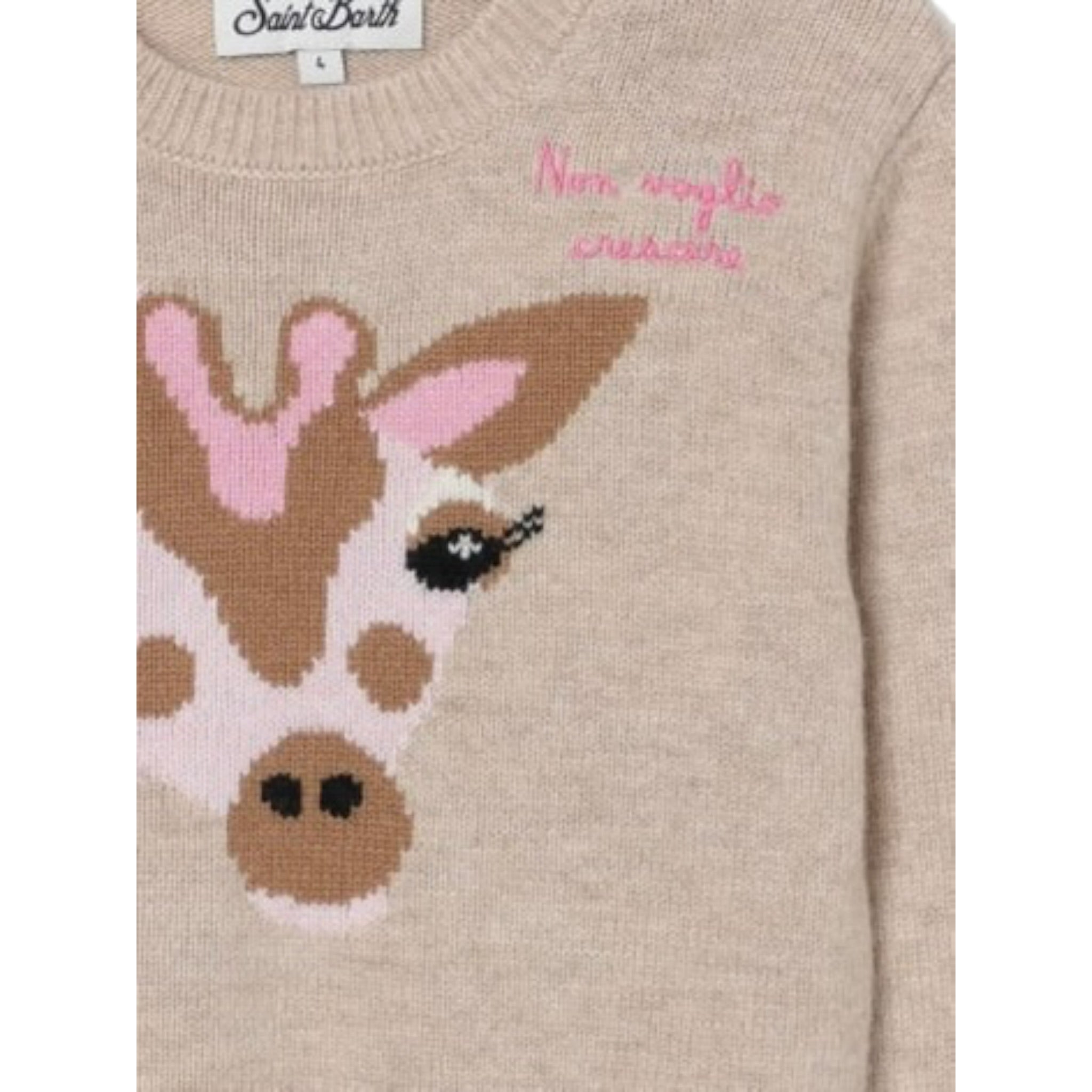 Saint Barth Maglia tinta unita con Stampa Beige per Bambina PRC0001GIRAFFA BEIGE SAINT BARTH 