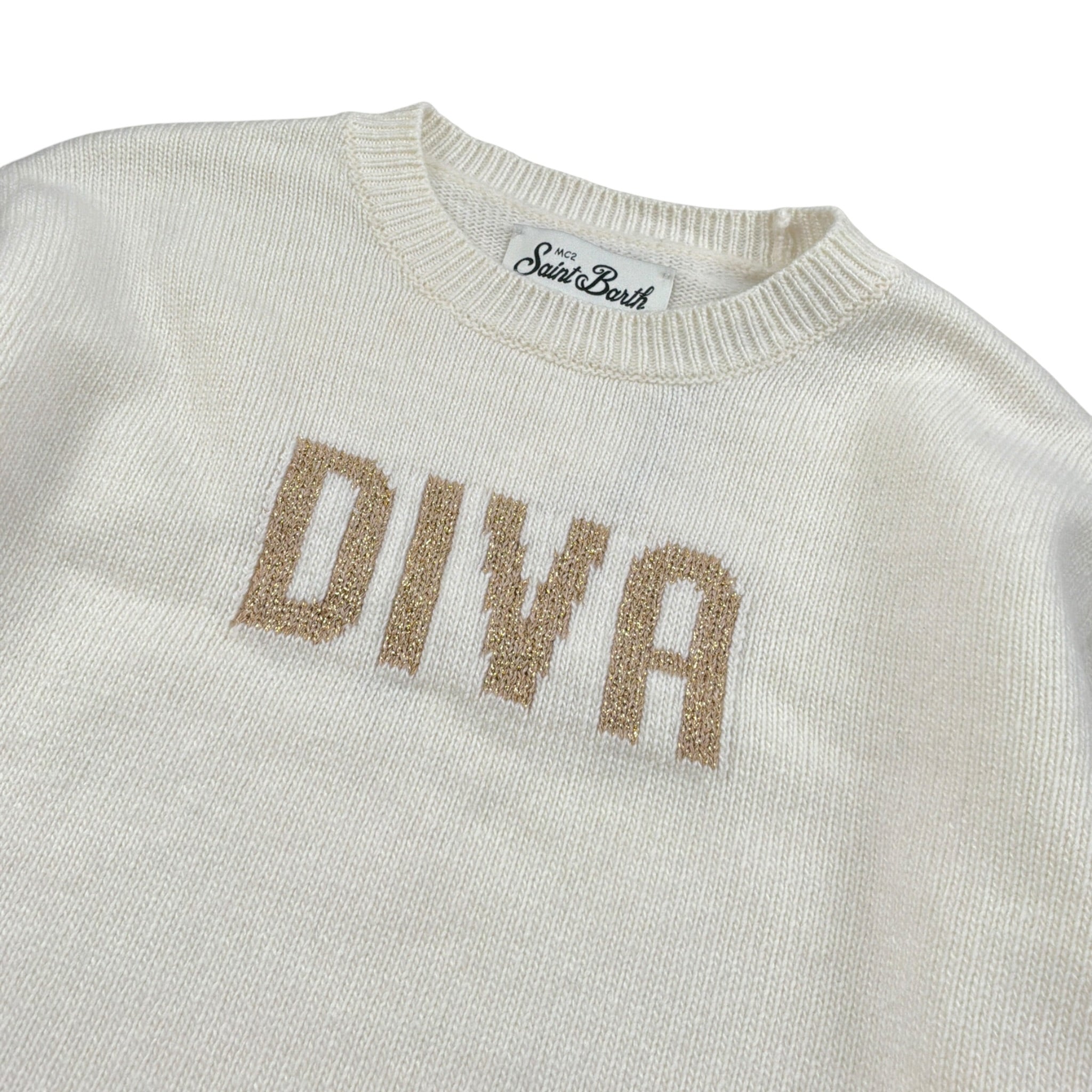 Saint Barth Maglia Tina Unita con Stampa Girocollo Panna per Bambina PRINCESDIVA PANNA SAINT BARTH 