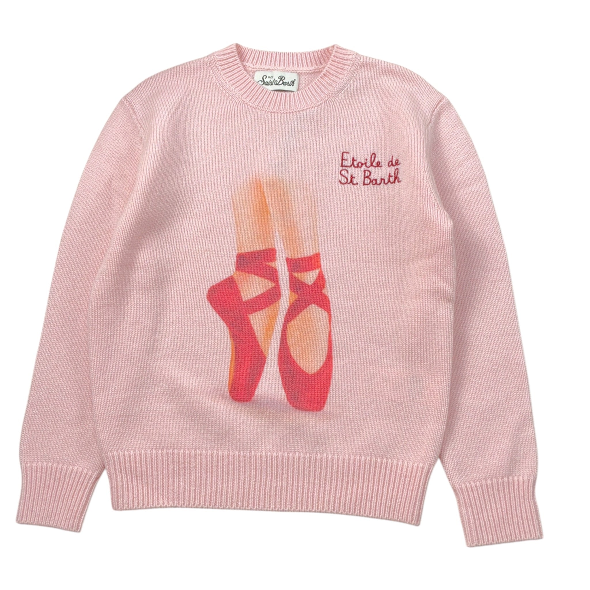 Saint Barth Maglia tinta unita Girocollo con Stampa Rosa per Bambina PRINCESSETOILE ROSA SAINT BARTH 