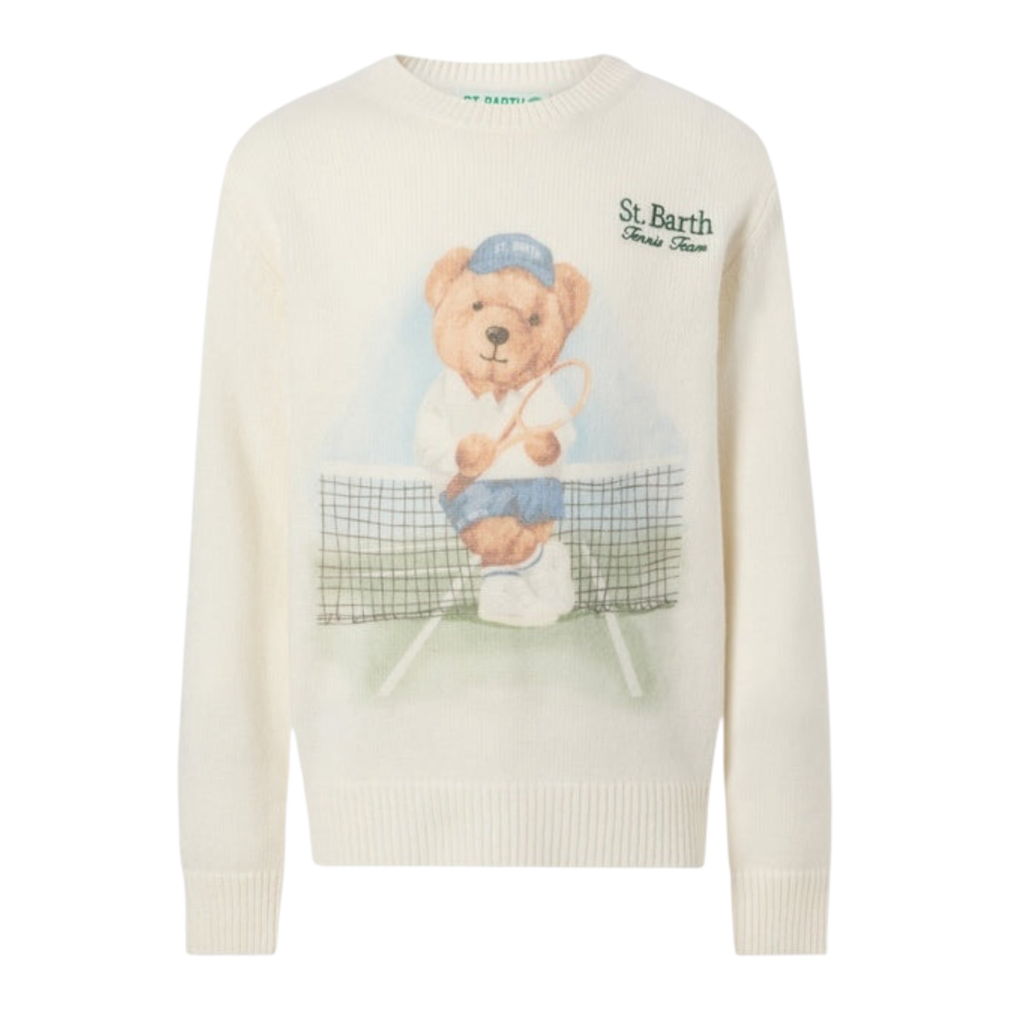 Saint Barth Maglia Girocollo tinta unita con Stampa Panna per Bambino TENNISBEAR PANNA SAINT BARTH 