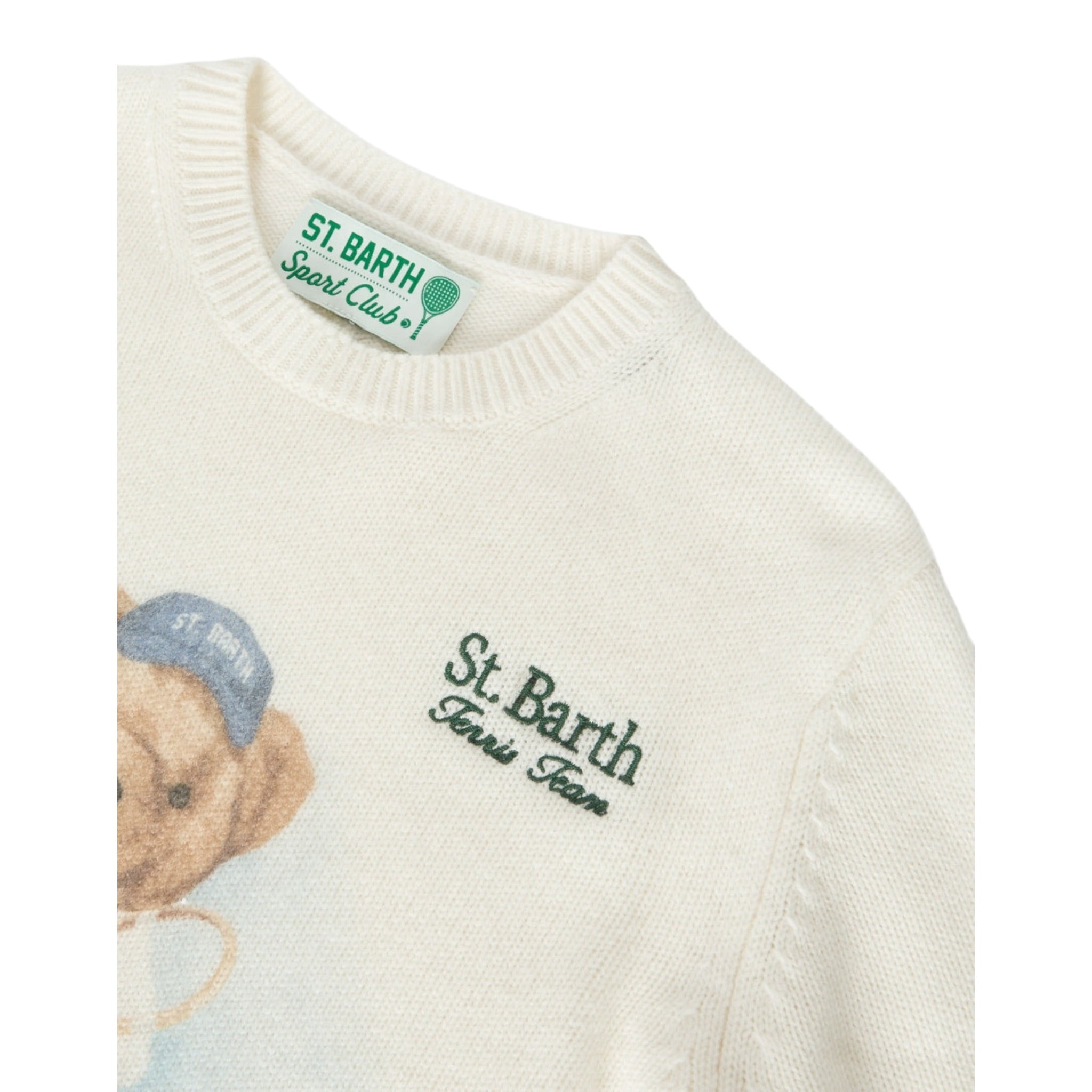 Saint Barth Maglia Girocollo tinta unita con Stampa Panna per Bambino TENNISBEAR PANNA SAINT BARTH 